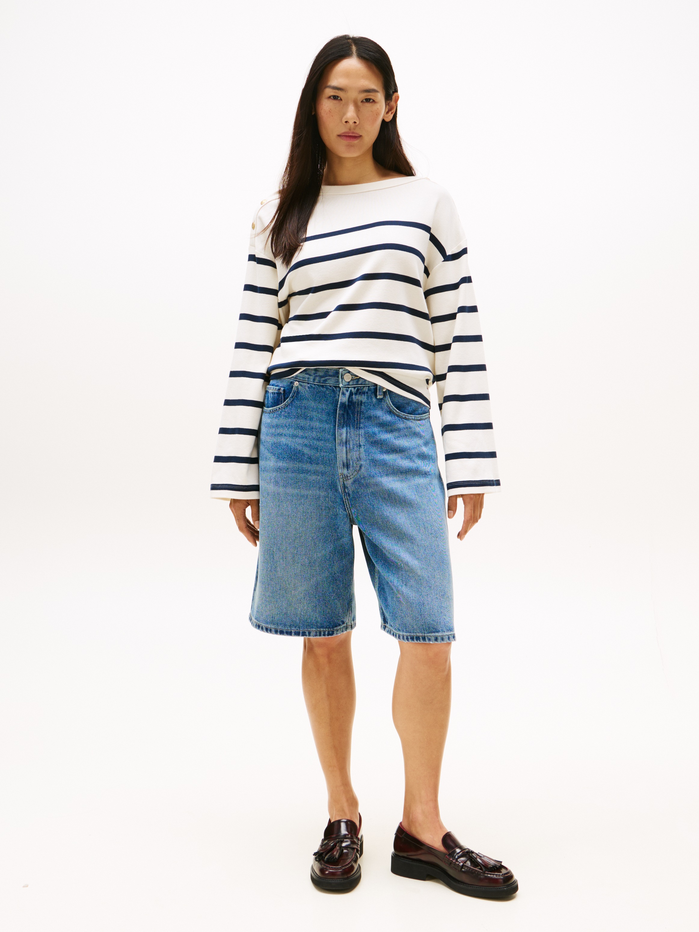 Tommy Hilfiger Langarmshirt "LWK GOLD BUTTON BOAT-NK LS TEE", mit goldfarbe günstig online kaufen
