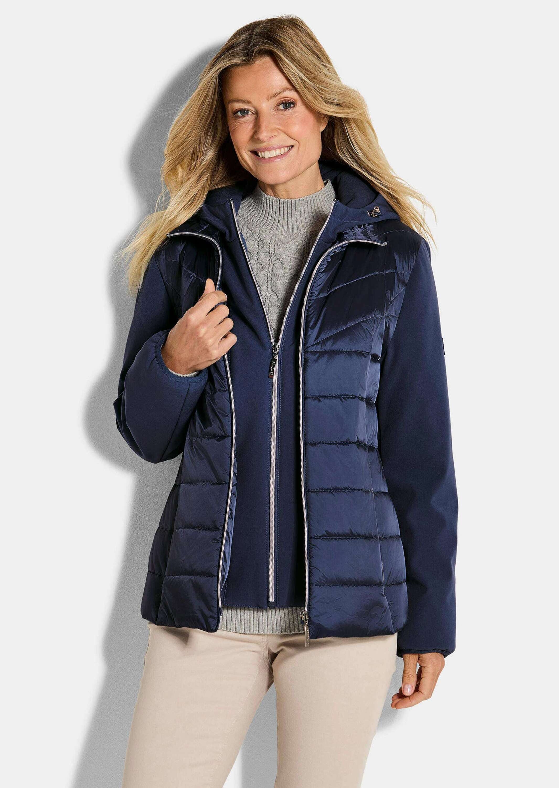 Langmantel GOLDNER "Stepp-Winterjacke mit Kapuze", Damen, Gr. 50, schwarz, Obermaterial: 50% Polyester PES. 50% Wolle mw., figurumspielend, Mäntel, Mit hochwertigem Twillfutter 3