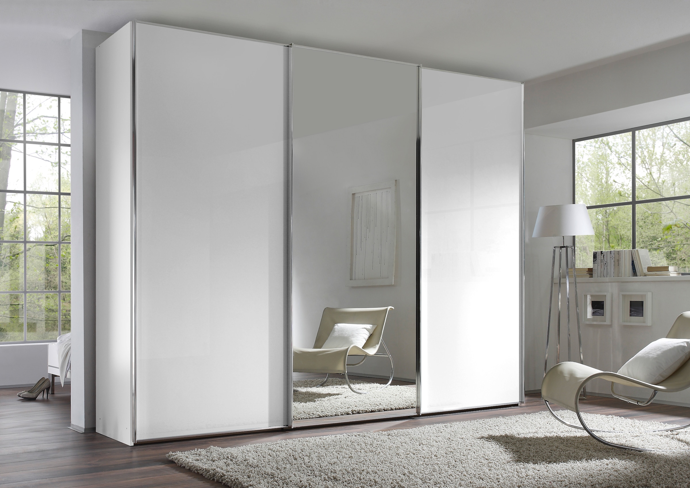 STAUD Schwebetürenschrank »Sinfonie Plus, edles Design in hochwertiger Qualität, Made in Germany«, Mit Spiegeltür und vier verschiedenen Ausstattungsvarianten
