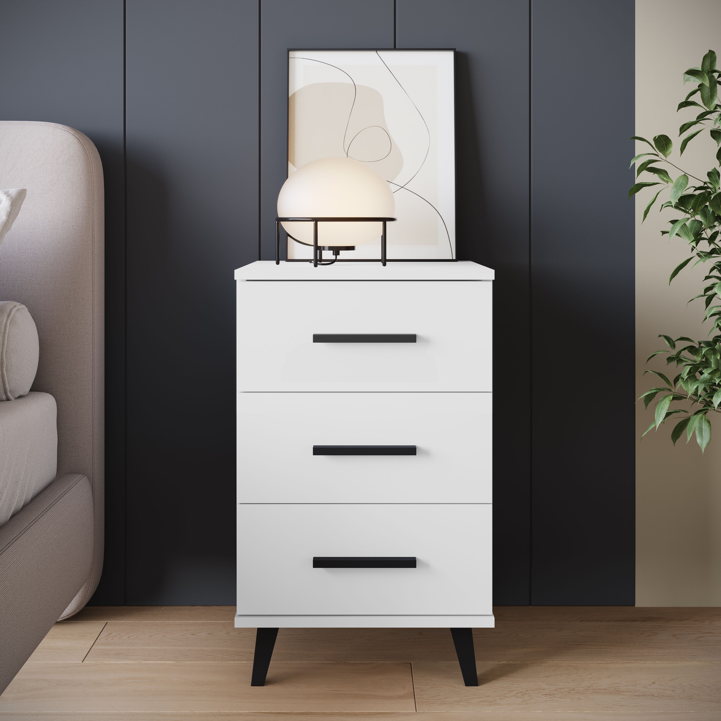 INOSIGN Nachtkommode »Lagos, 2 Nachtschränke, 3 Schubladen, schwarze Griffe & Füße«, (Set, 2 St.), modernes Design, B/T/H je 40/35/65 cm, pflegeleichte Oberfläche