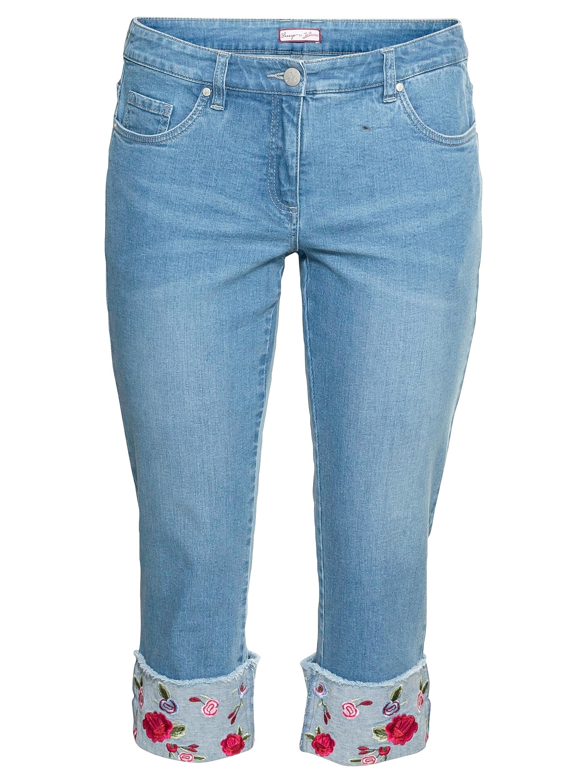 sheego by Joe Browns Stretch-Jeans »Große Größen«, in 7/8-Länge, mit besticktem Aufschlag