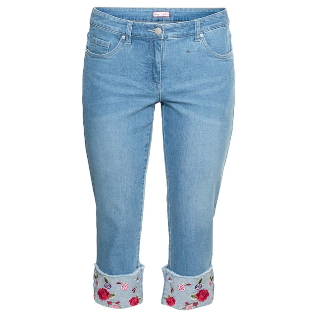 sheego by Joe Browns Stretch-Jeans »Große Größen«, in 7/8-Länge, mit  besticktem Aufschlag für kaufen | BAUR