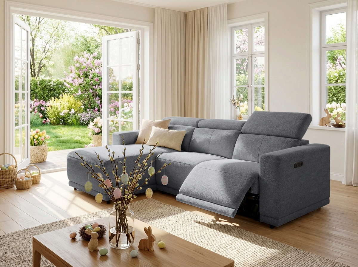 OTTO home Ecksofa »LEOO« mit USB A/C-Anschluss. Federkern, verstellbaren Kopfstützen, Webstoff