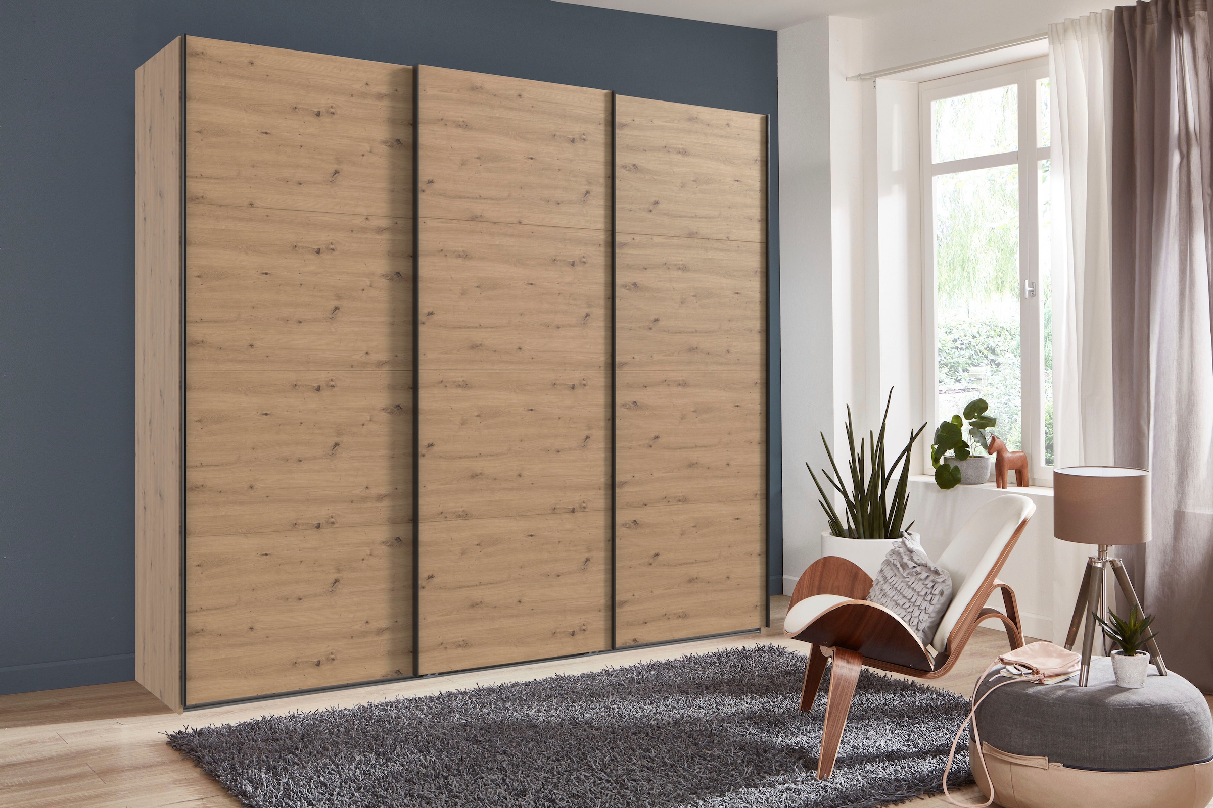 Wimex Schwebetürenschrank »Mugano, Made in Germany, Lieferung bis in Deine Etage und Stellort«, (wähle Deine Ausstattung: Basic oder Premium!), 3 Schwebetüren, große Größen, mit oder ohne Spiegel, Metallgriffe