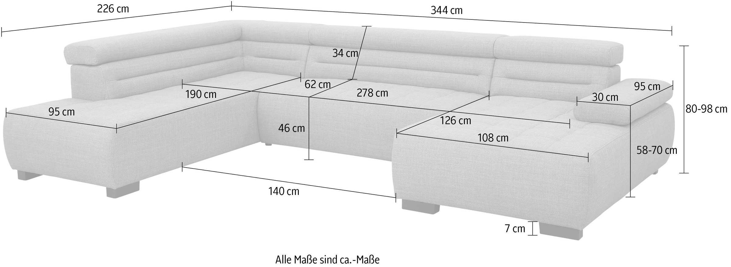 Home affaire Wohnlandschaft »Thunder U-Form«, Mit Arm- und Kopfteilverstellung