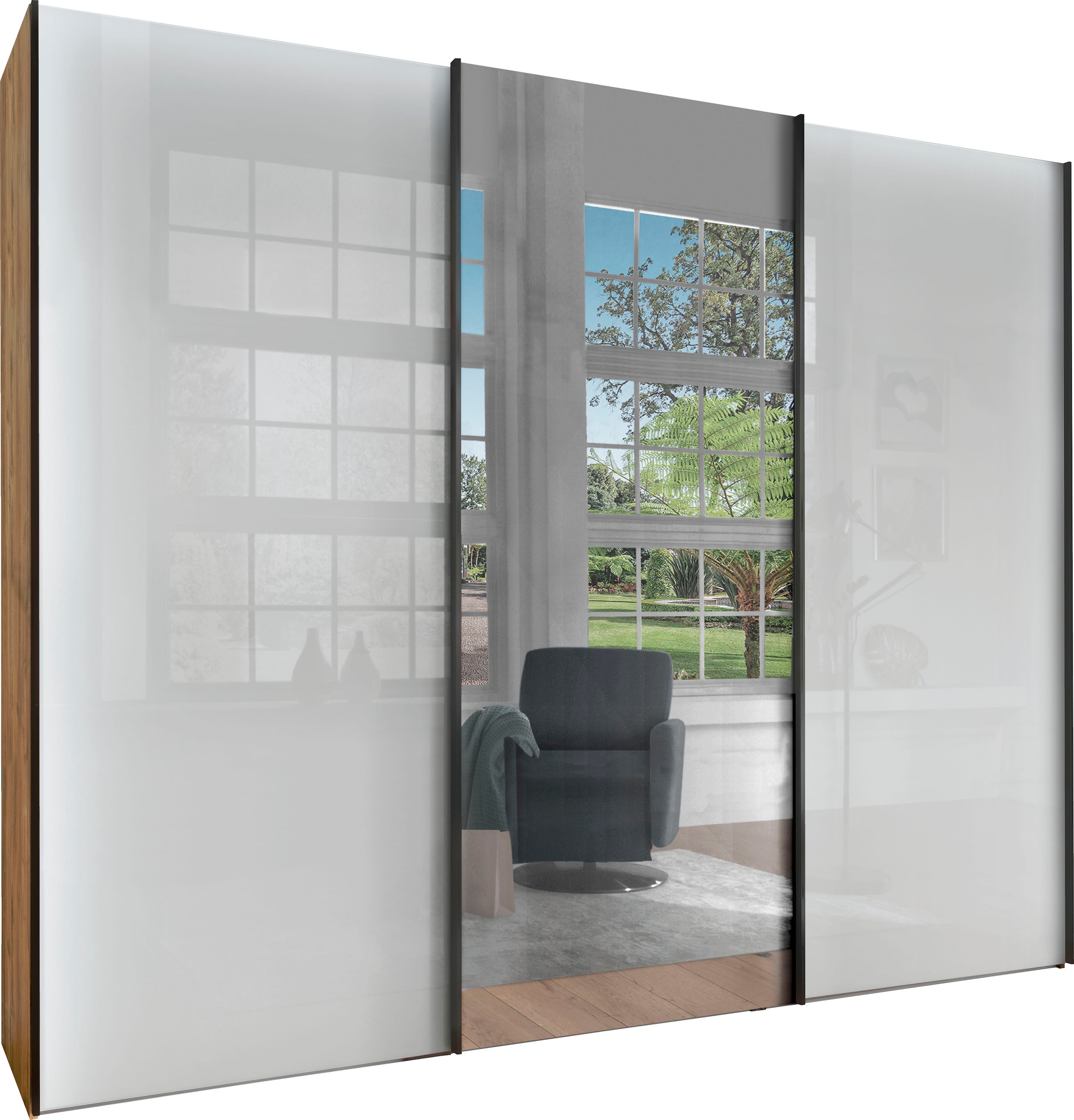 WIEMANN 1100000002199 "Monaco, Kleiderschrank, Schrank, Wäscheschrank, mit Schiebetüren" 2 Breiten, 2 Höhen 216/236 cm auswählbar, MADE IN GERMANY, hochwertige Glas- und Spiegelfront, variable Inneneinteilung