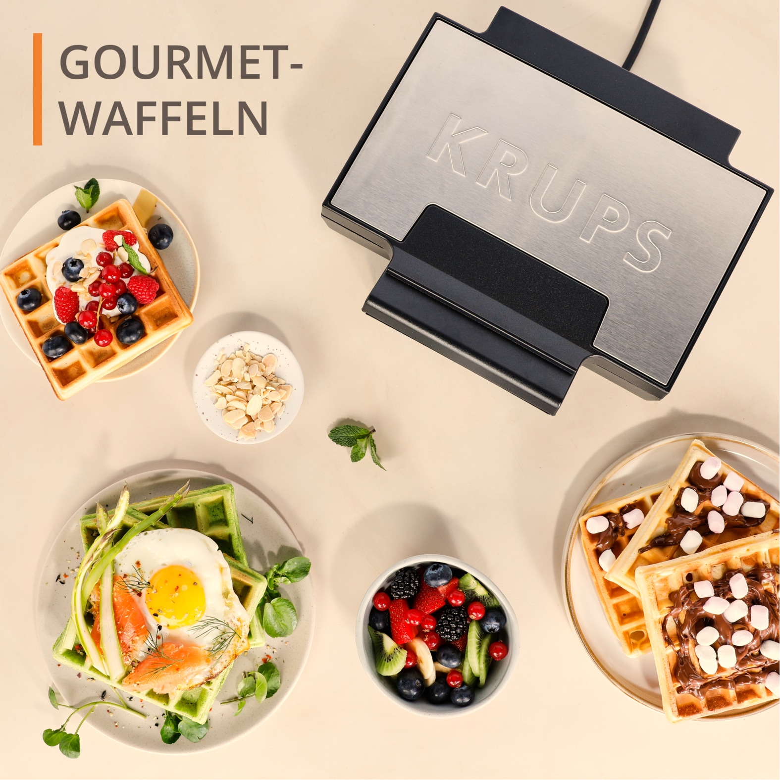 Krups Waffeleisen »Iconic mit elegantem Design, Keramik-Antihaftbeschichtung«, 850 W, extra-tiefe Platten, Maße: 23,4 x 26,5 x 10,8 cm, FDK261