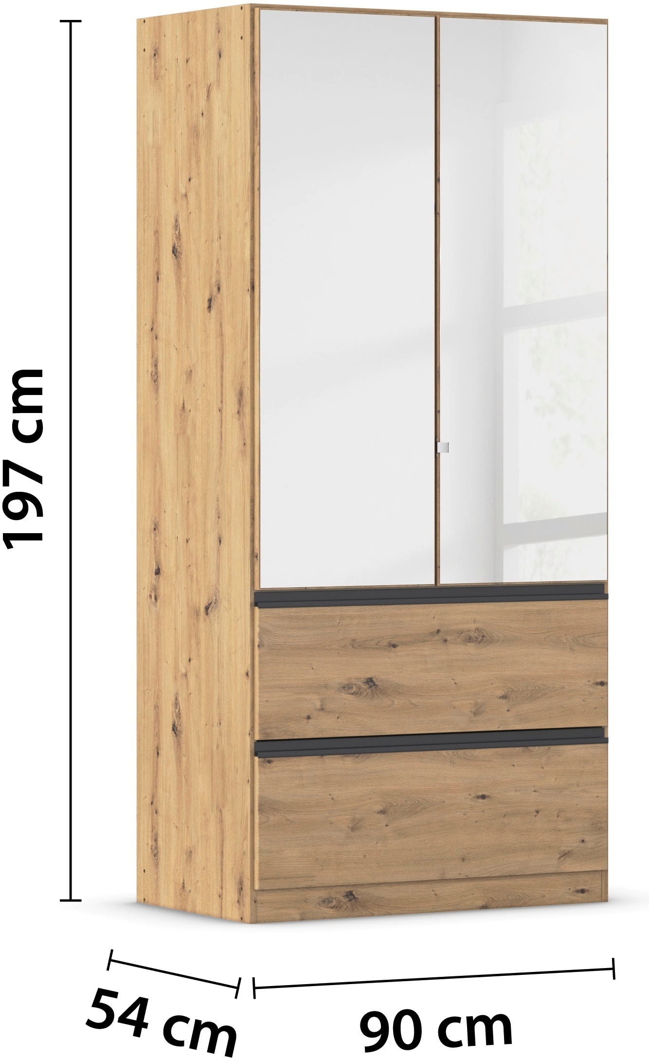 rauch Drehtürenschrank »Kleiderschrank Schrank Garderobe Wäscheschrank COSTA in 3 Breiten«, mit Spiegel, grifflose Front und Push-to-Open Funktion MADE IN GERMANY
