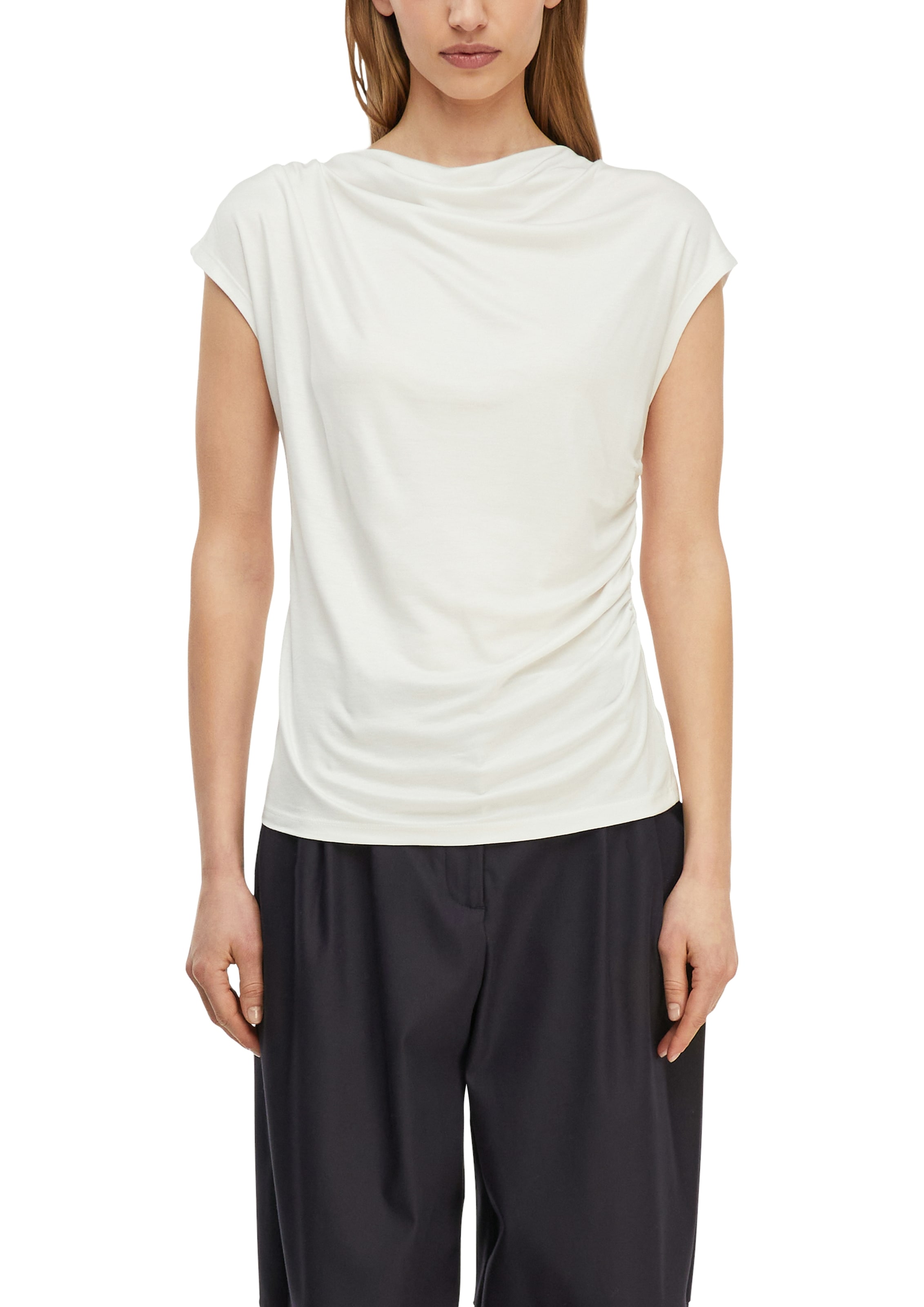 Comma Rundhalsshirt Sommershirt - gerafft und aus reiner Viskose günstig online kaufen