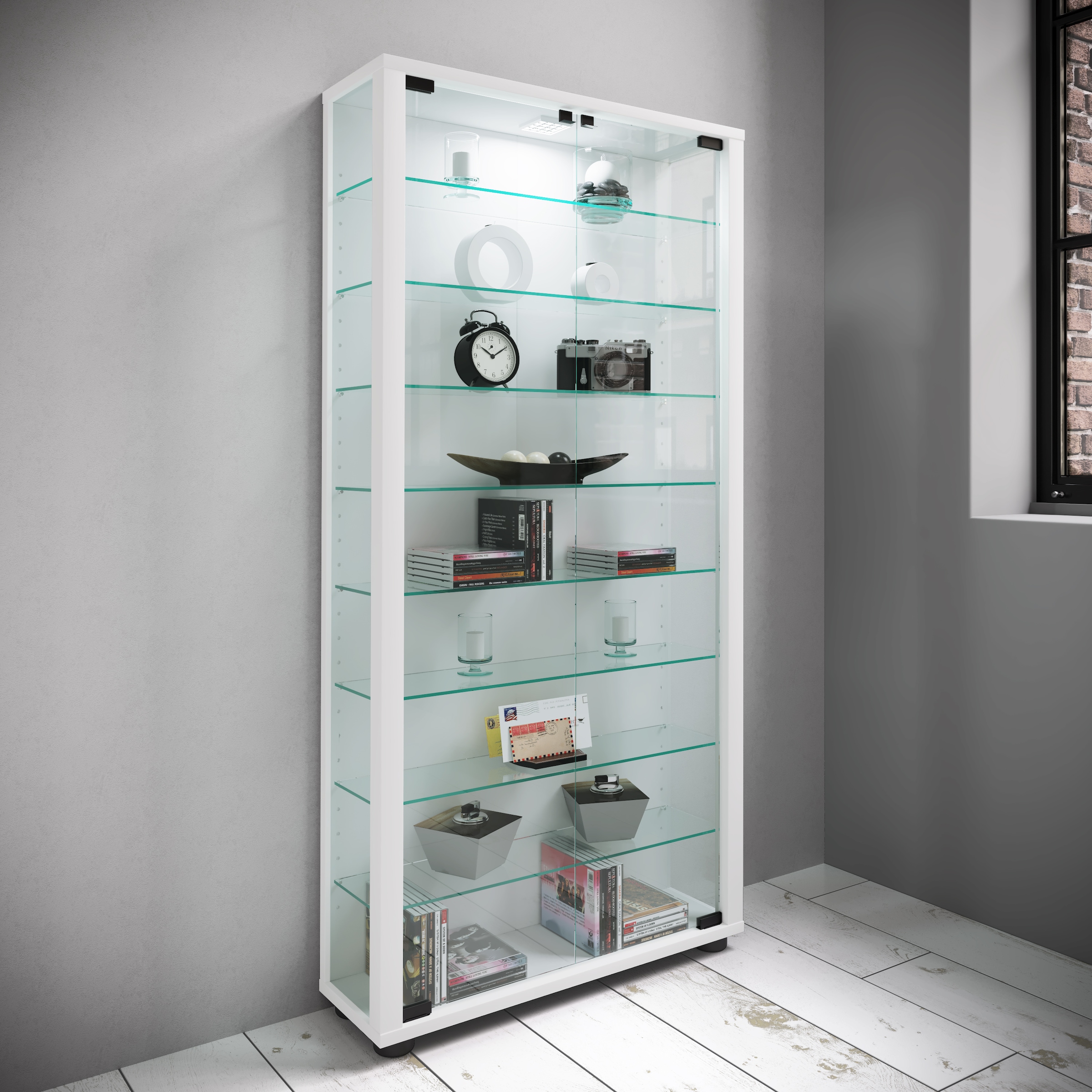 VCM Standvitrine »Holz Glas Stand Vitrine Sammelvitrine Lumo Maxi« 1 Stk. tlg.