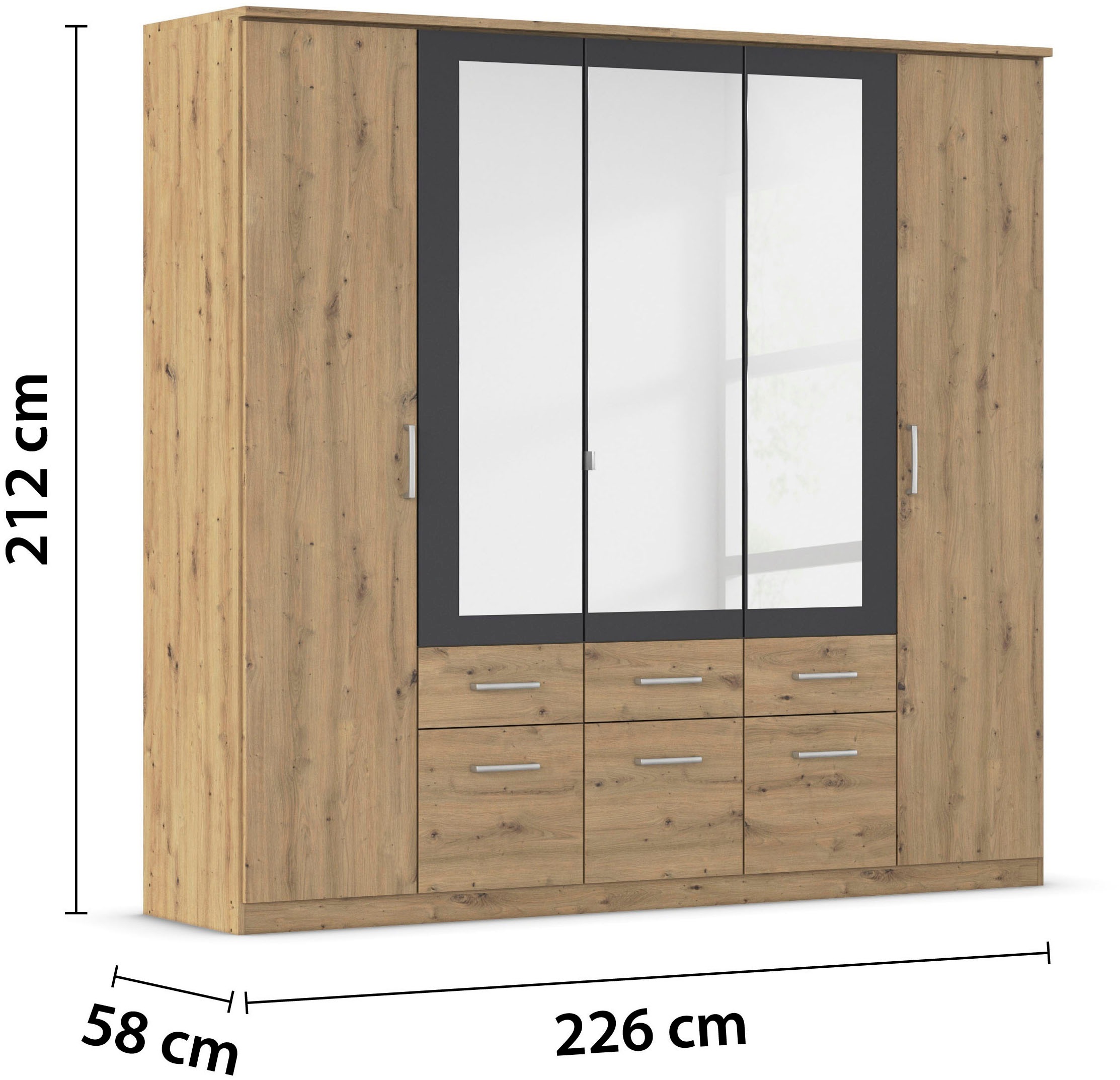 rauch Kleiderschrank »Drehtürenschrank Schrank Garderobe BURANO«, mit Schubladen und Spiegelumrandung in Farbabsetzung MADE IN GERMANY