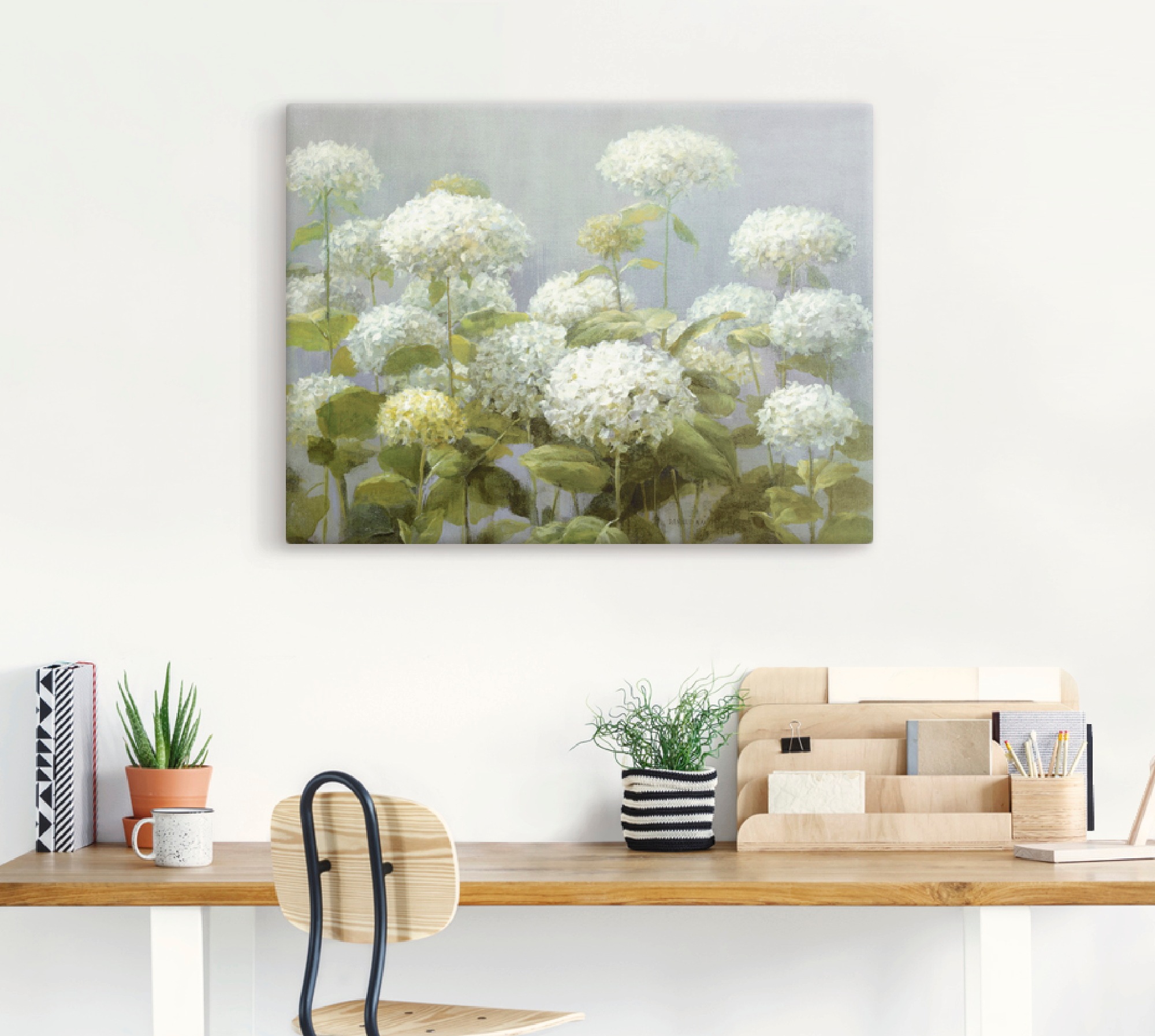 Artland Wandbild "Weißer Hortensien Garten" Blumen 1 Stk. tlg. als Leinwand günstig online kaufen