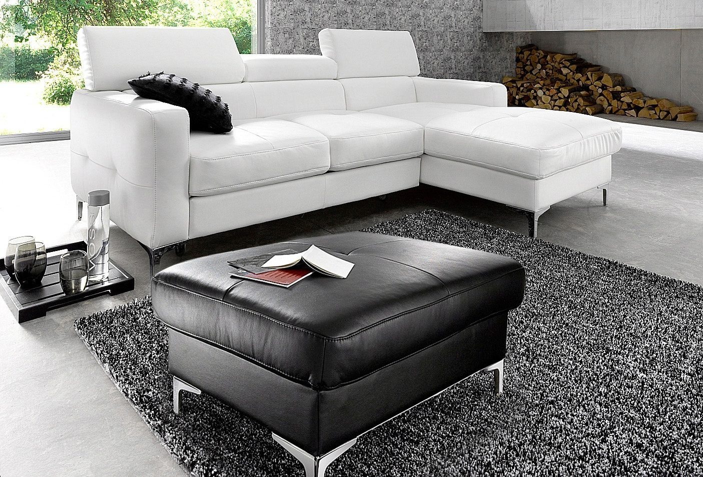 COTTA Polstergarnitur »Sammy«, (Set, Tiefe der Recamiere 169 cm), Set: bestehend aus Wohnlandschaft und Hocker, wahlweise Bettfunktion