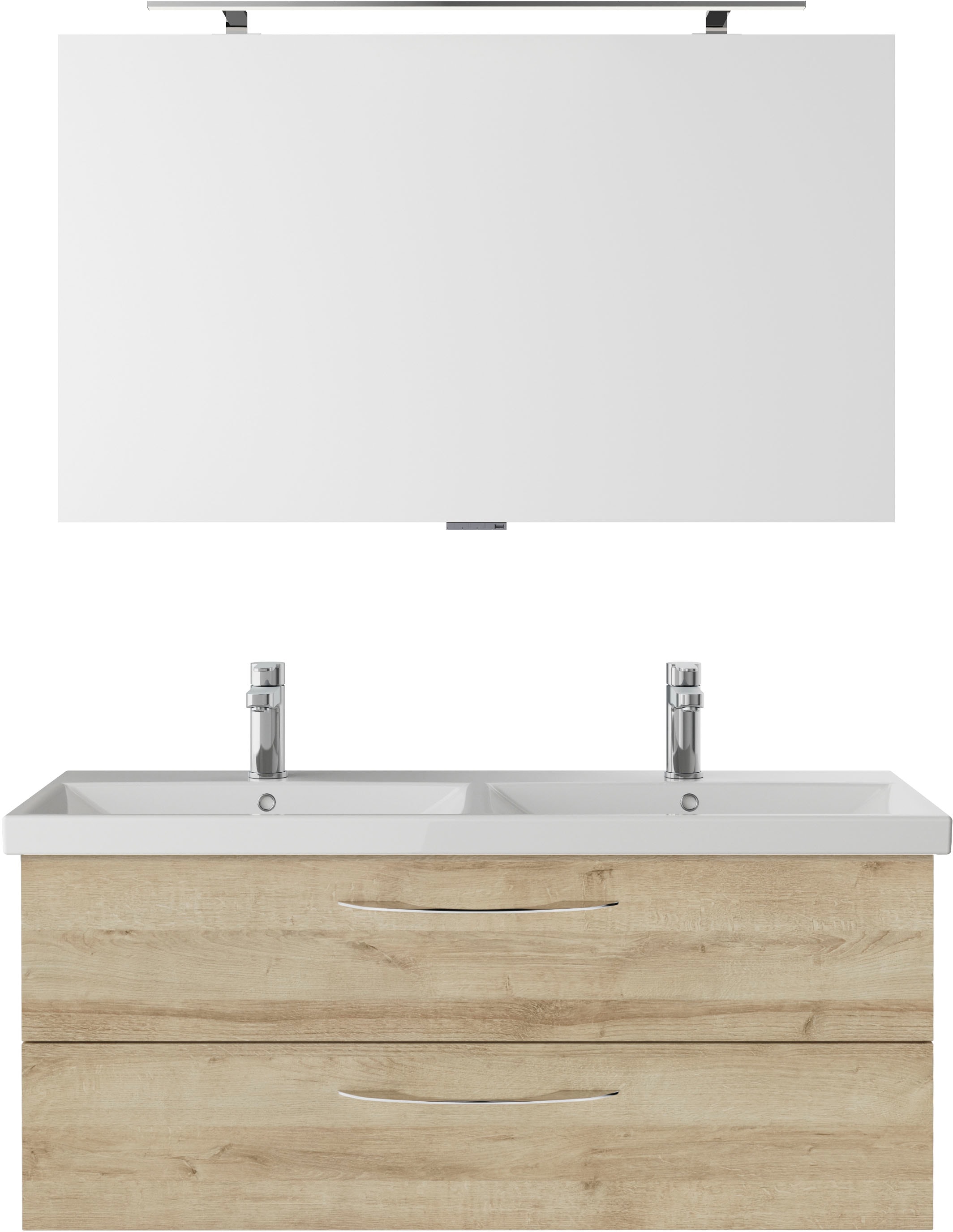 Saphir Badmöbel-Set »Serie 4035 2-teilig, Keramik-Doppelwaschtisch mit LED-Spiegel«, (Set), Doppel-Waschplatz inkl Türdämpfer, 120 cm breit, 2 Schubladen