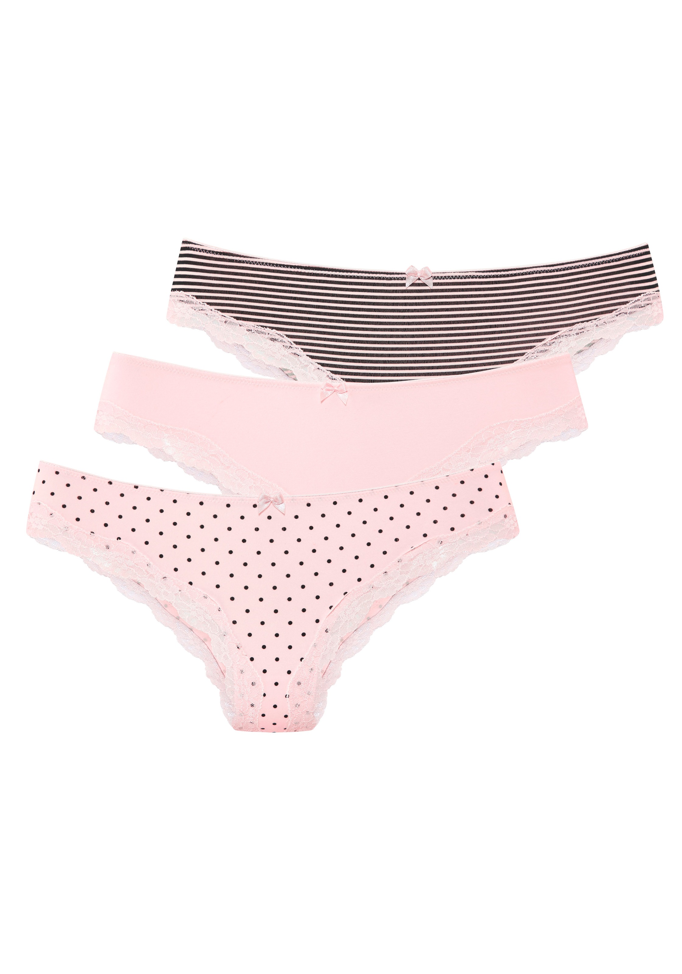 LASCANA Brasilslip 3er-Pack, aus elastischer Baumwolle mit zarter Spitze