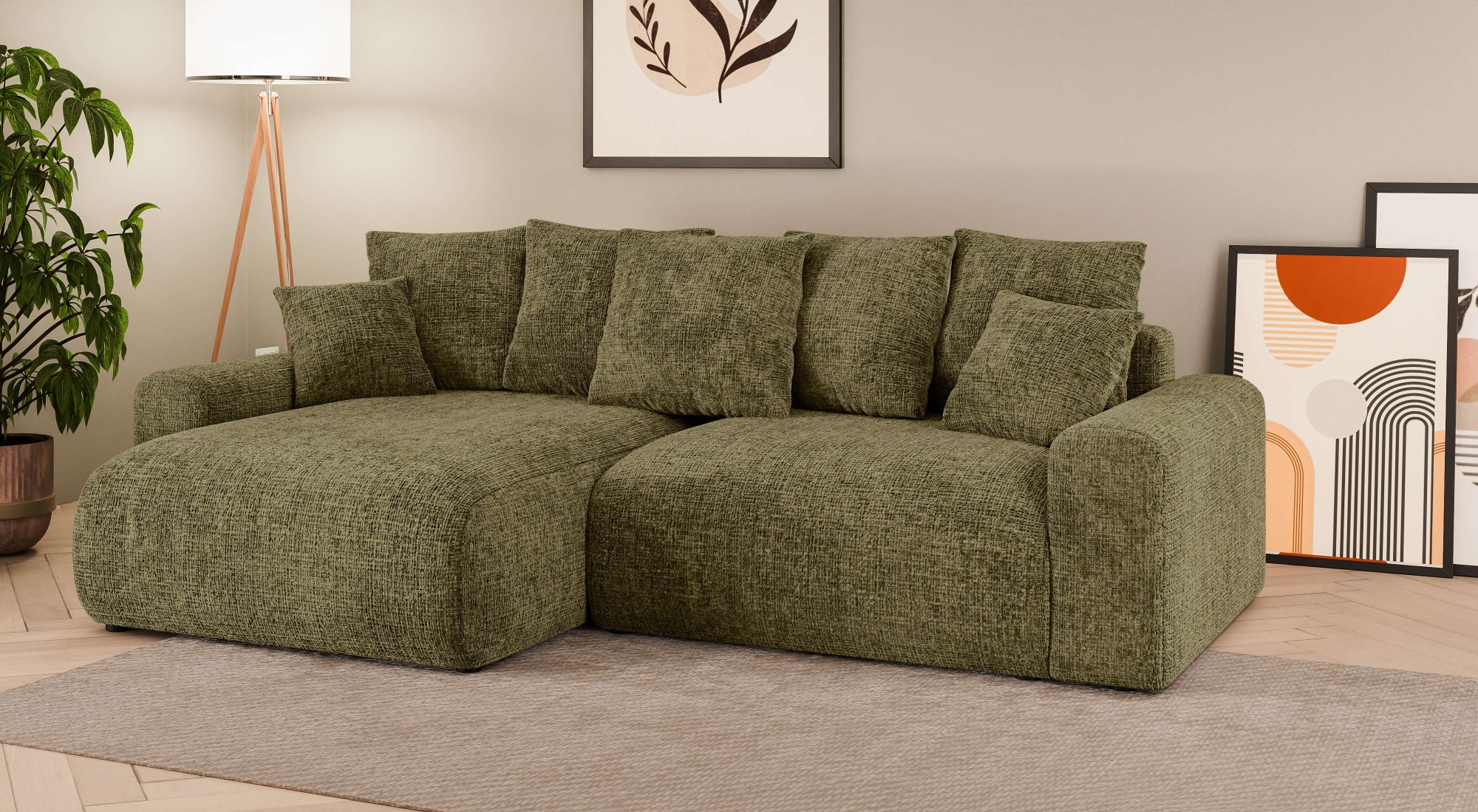 Home affaire Ecksofa »LAKESIDE klein mit Bettfunktion und Bettkasten, B/T/H 235/142/84 cm«, L-Form, Recamiere beidseitig montierbar, mit Wellenunterfederung