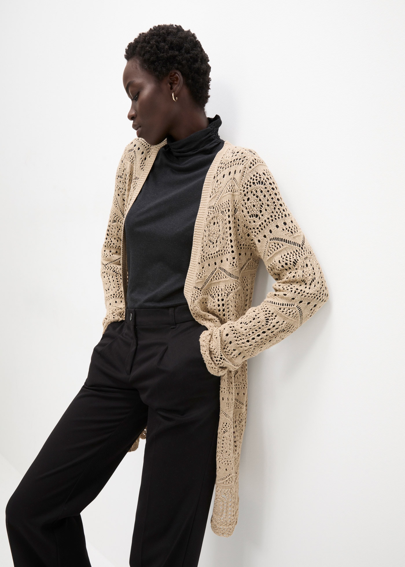 bonprix Longstrickjacke 1 tlg. lockere Passform, mit femininem Lochmuster, günstig online kaufen