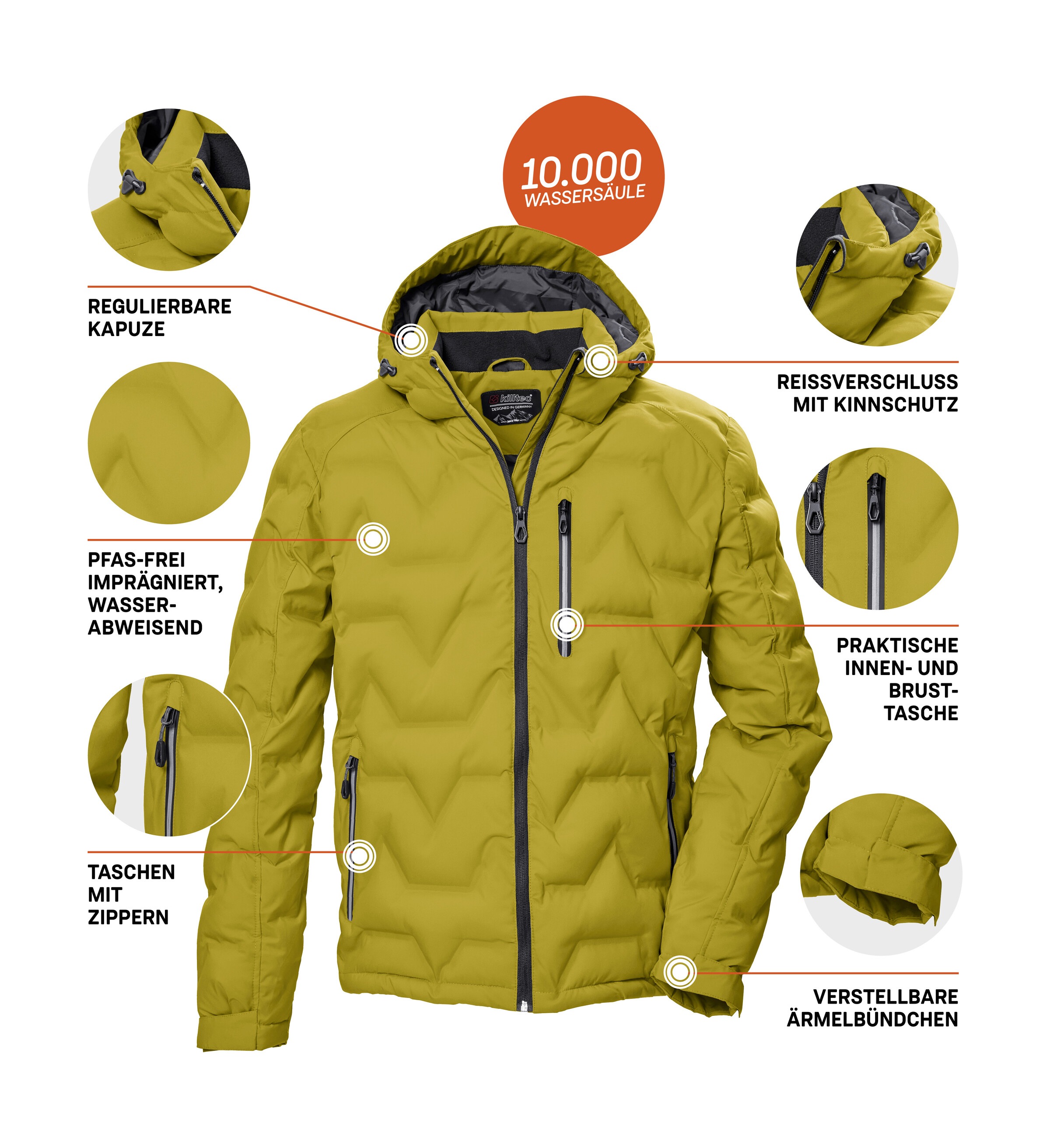 Killtec Steppjacke »KOW 60 MN QLTD JCKT«, Wasser- und windabweisend, atmungsaktiv, verstellbare Kapuze