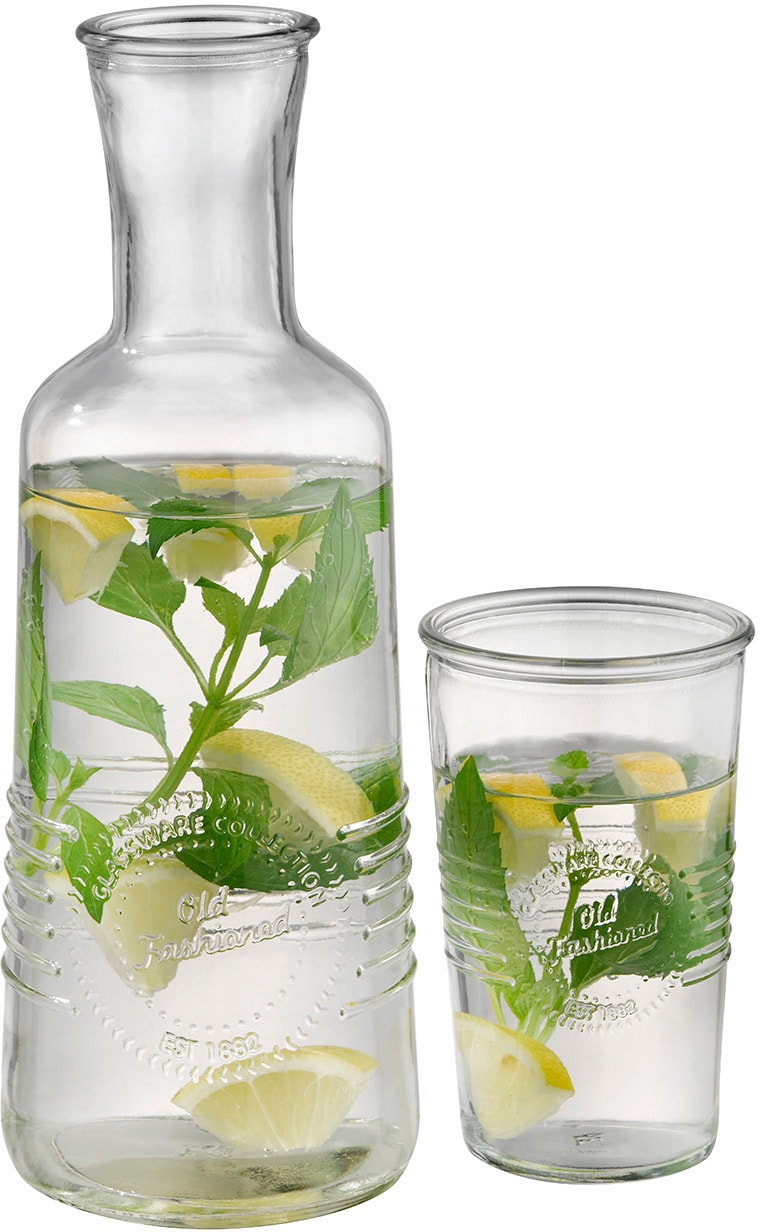 APS Karaffe »OLD FASHIONED«, (Set, 2 tlg.), Glas, 1 Liter Fassungsvermögen, Inkusive 1x 300 ml Glas