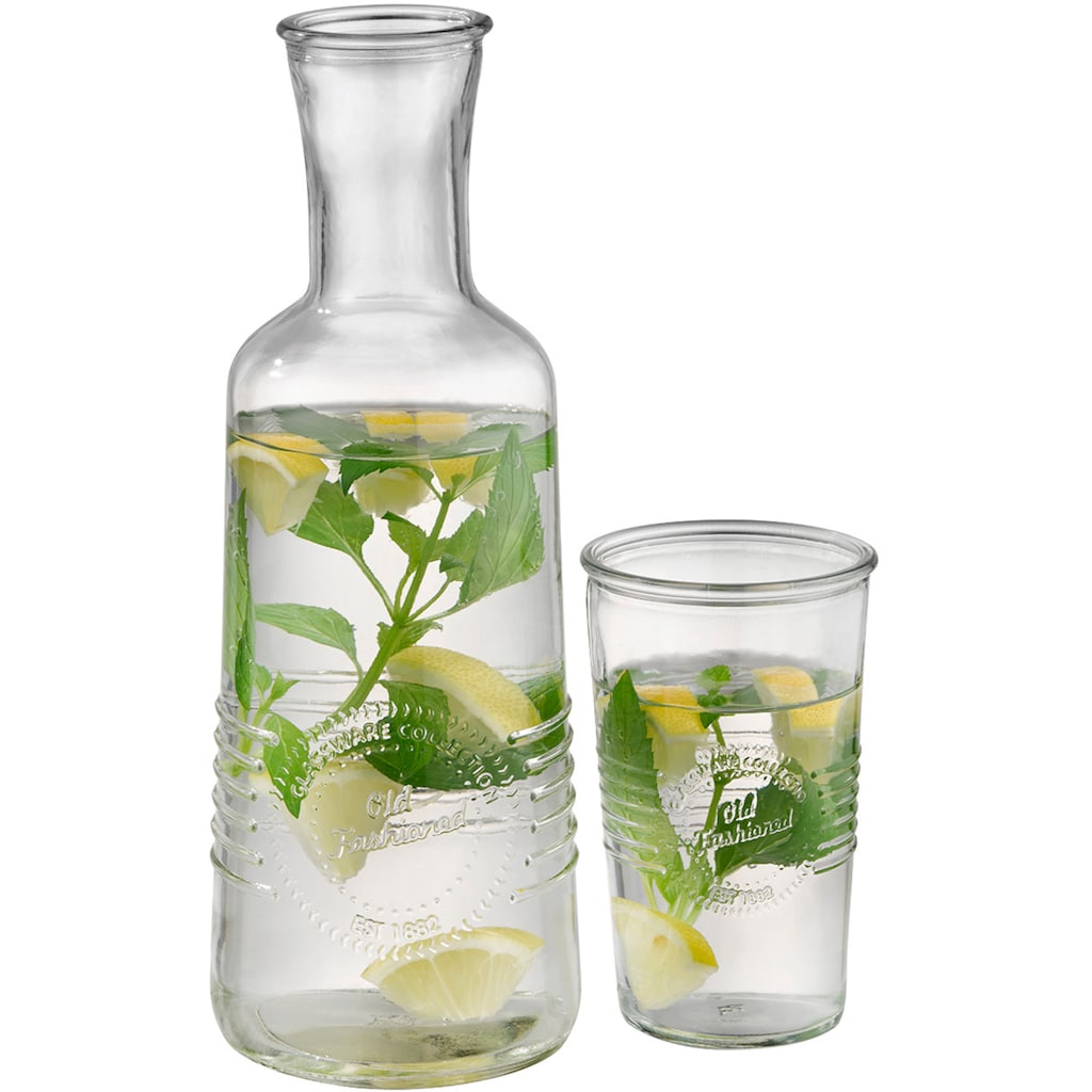 APS Karaffe »OLD FASHIONED«, (Set, 2 tlg.), Glas, 1 Liter Fassungsvermögen, Inkusive 1x 300 ml Glas