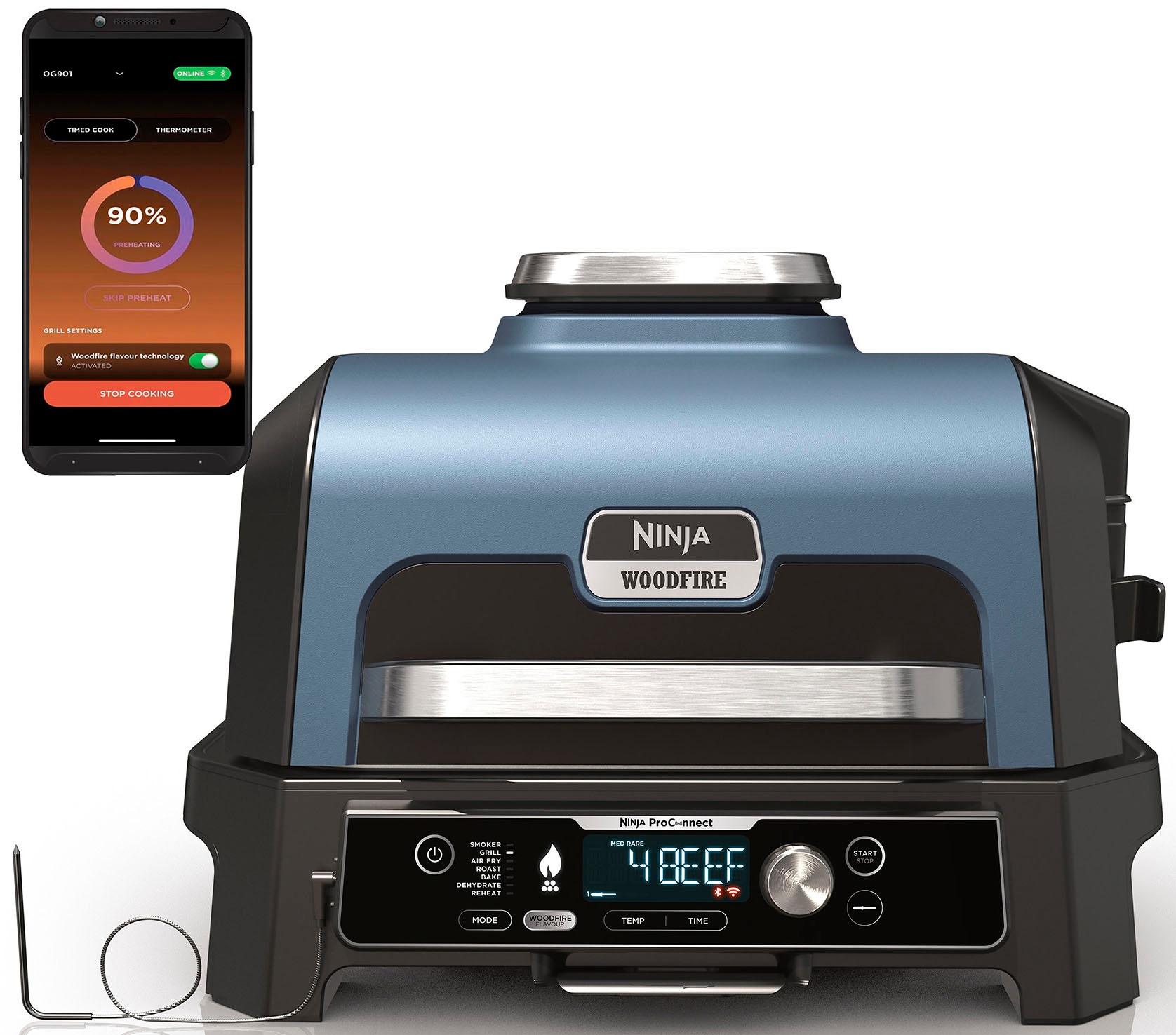 Thumbnail - NINJA Tischgrill "Woodfire Pro Connect XL OG901EU" 1700 W Elektrischer Outdoor Grill & Smoker