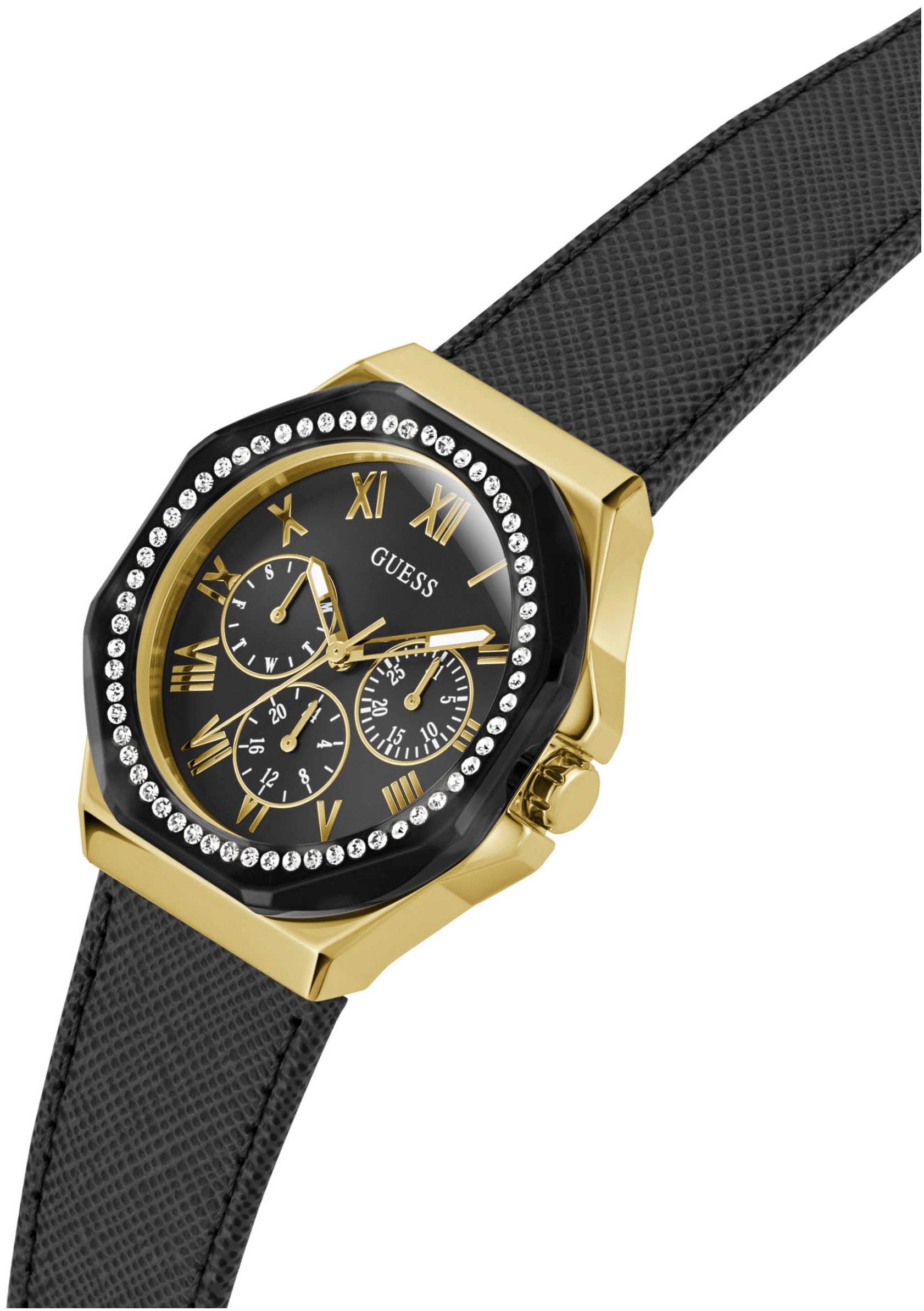 Guess Multifunktionsuhr »GLAZE«, Quarzuhr, Armbanduhr, Damenuhr, Datum, 12/24-Std.-Anzeige, analog