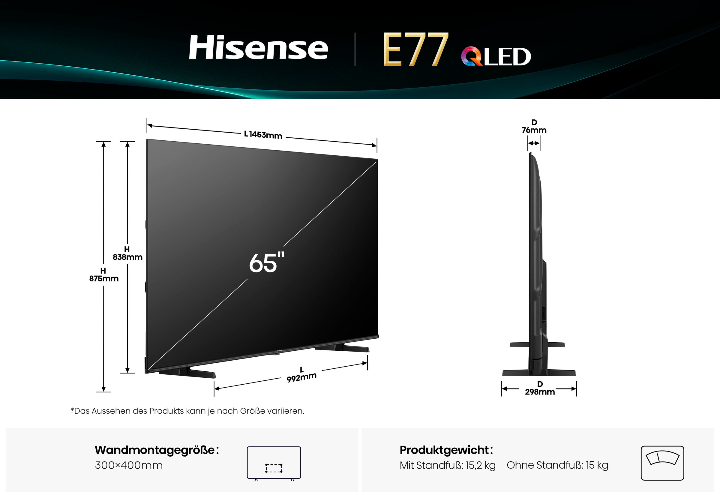 Hisense QLED-Fernseher »65E77Q«, 4K Ultra HD, Smart-TV, 4K UHD QLED