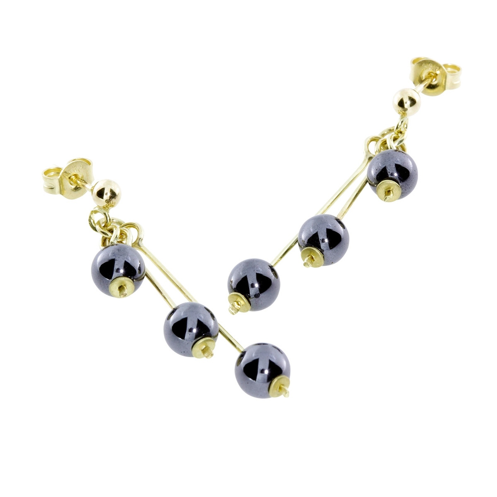 Paar Ohrhänger OSTSEE-SCHMUCK "Ostsee-Schmuck Ohrhänger Kugel 6 mm Hämatit", gelb, Ohrringe, Damen, 42 x 10mm, Gelbgold 333 4