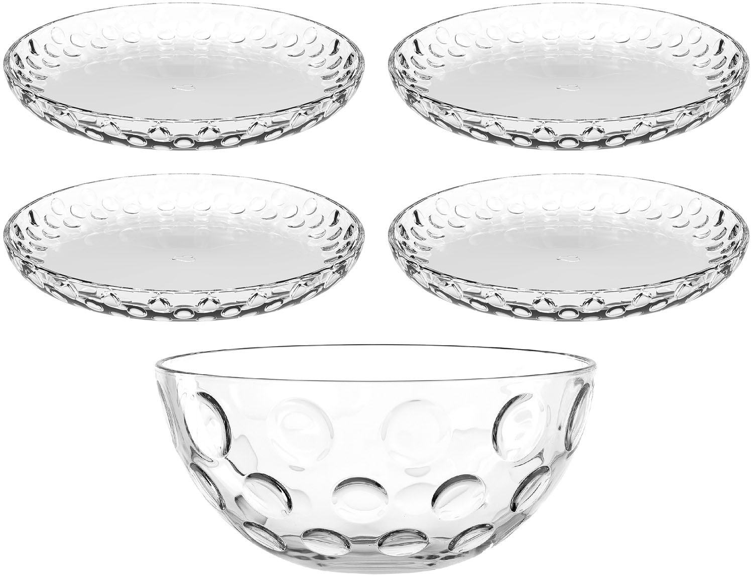 LEONARDO Schale "Schalen-/Teller-Set, 5er Set CUCINA OPTIC, 4x Ø 18 cm & 1x Ø 22 cm" 5 Stk. aus Glas spülmaschinengeeignet