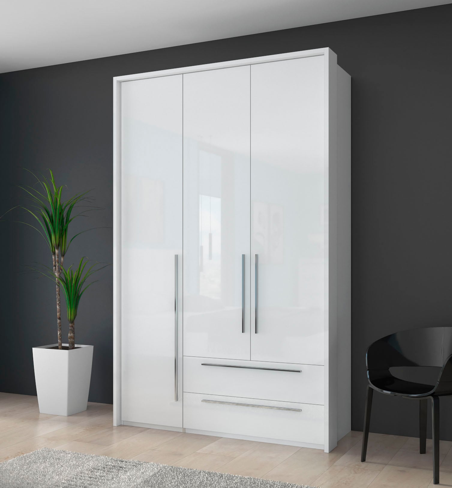 OTTO home Drehtürenschrank "Piano, inklusive Rahmen und Beleuchtung, soft-close-Funktion" viele Breiten zur Auswahl, 226cm hoch, mit jeweils 2 Schubladen, beige oder weiß, UV lackiert, Hochglanzfronten, FSC-zertifiziert