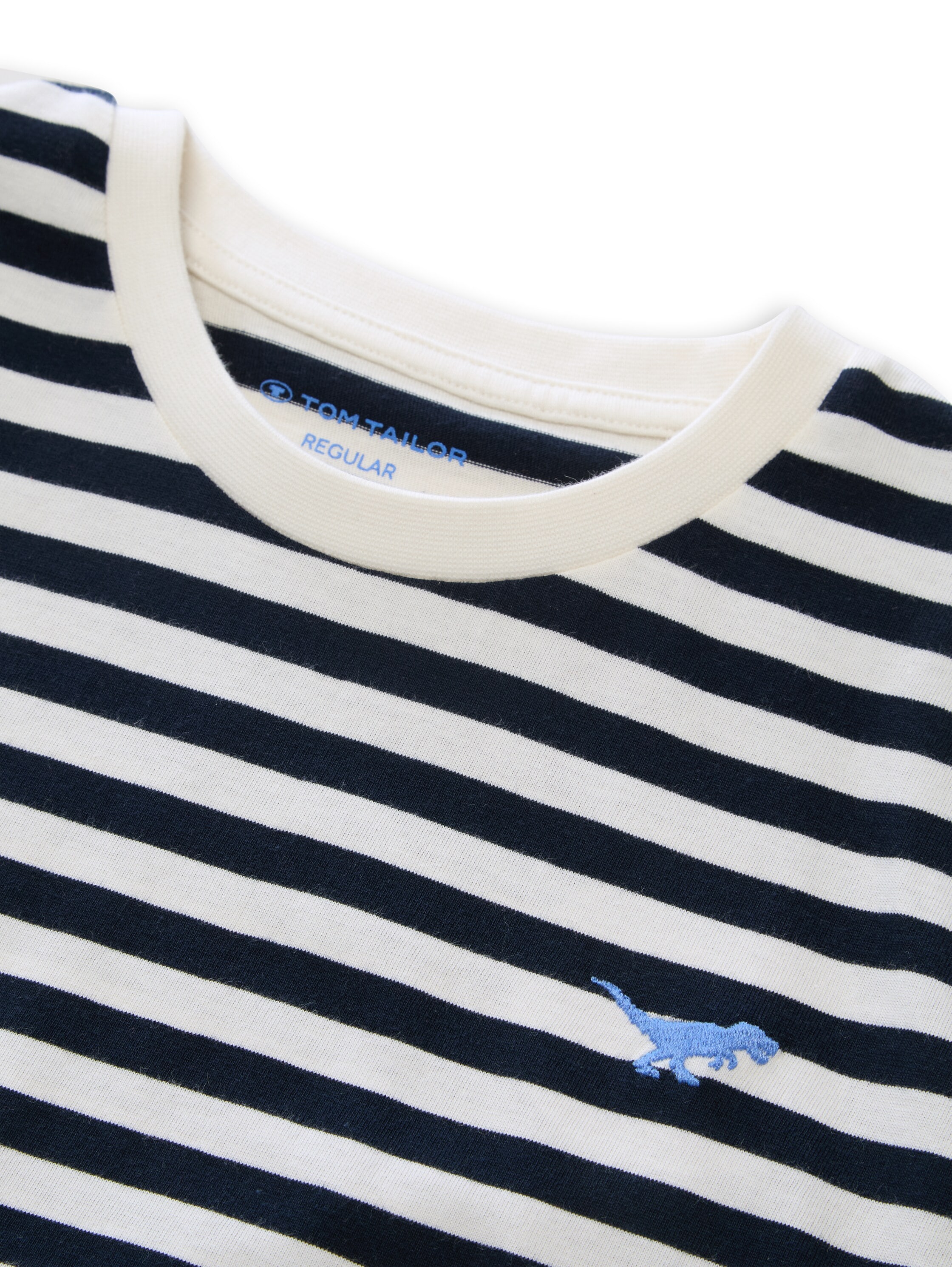 TOM TAILOR Kurzarmshirt Sommershirt - gestreift und mit Dino-Stickerei - für Boys