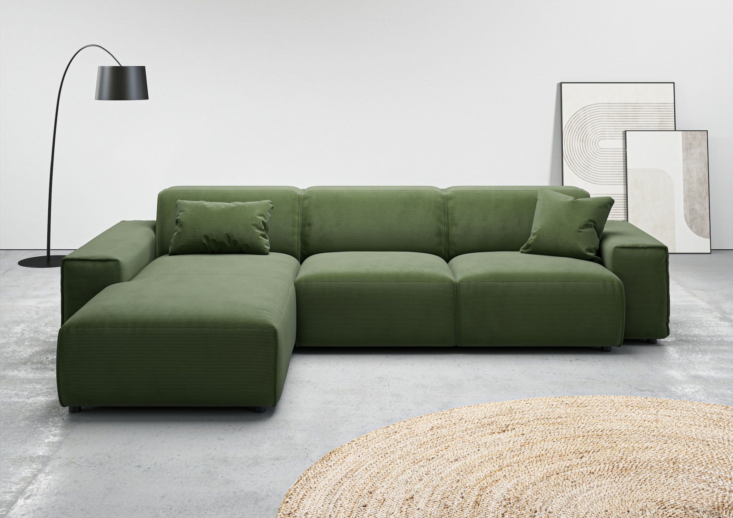 Home affaire Ecksofa "Glimminge auch in Breitcord, Feincord, Bouclé + Easy care-Bezug" L-Form, Breite 294, Zierkissen