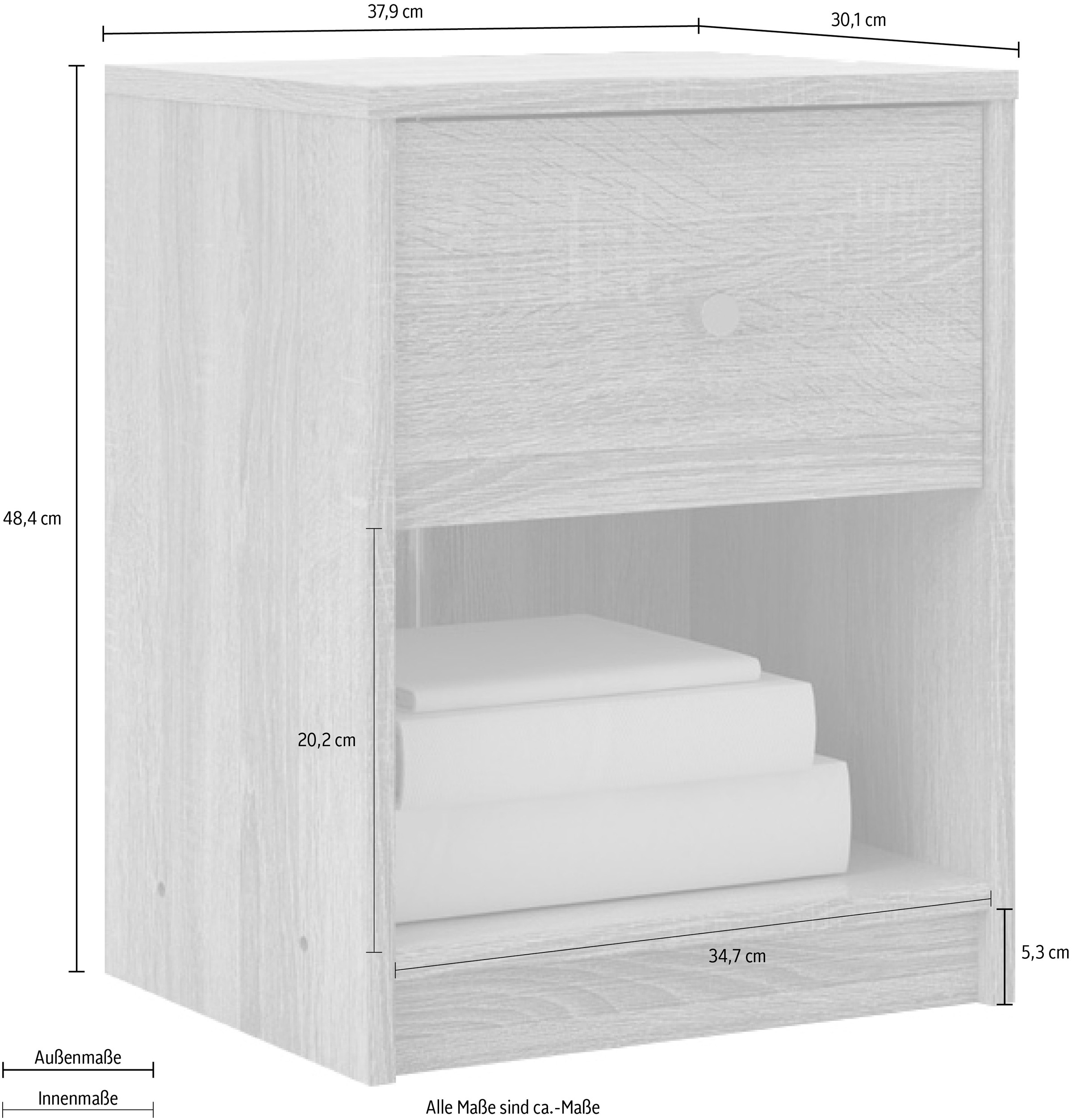 Home affaire Nachtkommode »May, Nachttisch, Nachtschrank, Beistelltisch,«, mit 1 Schublade und einem offenen Fach, Breite 38 cm, Höhe 48 cm
