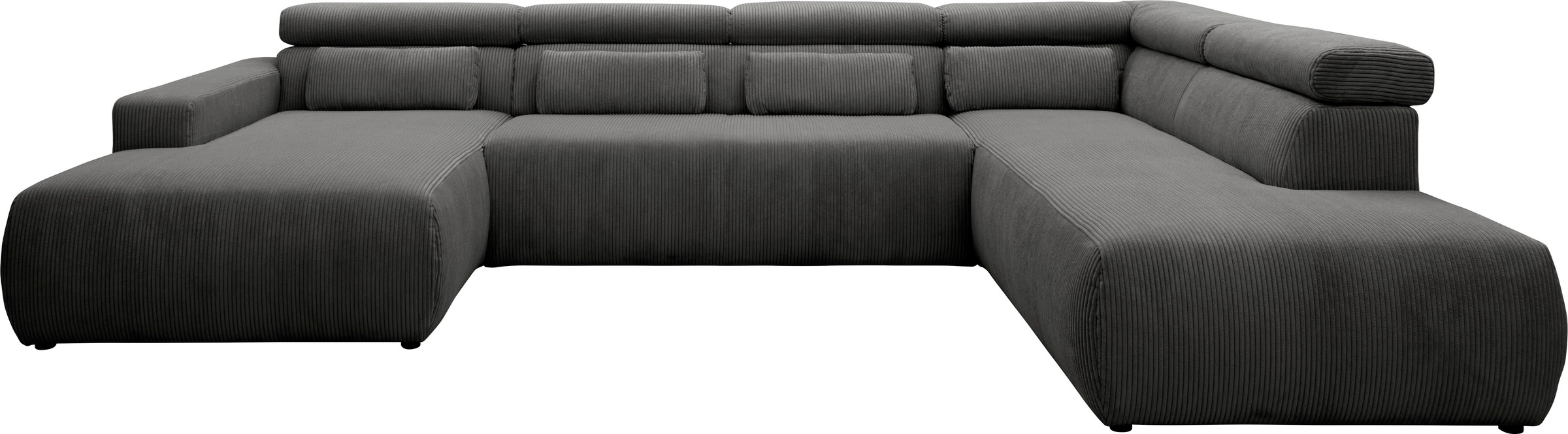 DOMO collection Wohnlandschaft "BRANDON belastbar bis 140 kg/Sitz, 359x228 cm, U-Form" mit Sitztiefenverstellung, Cord, grau