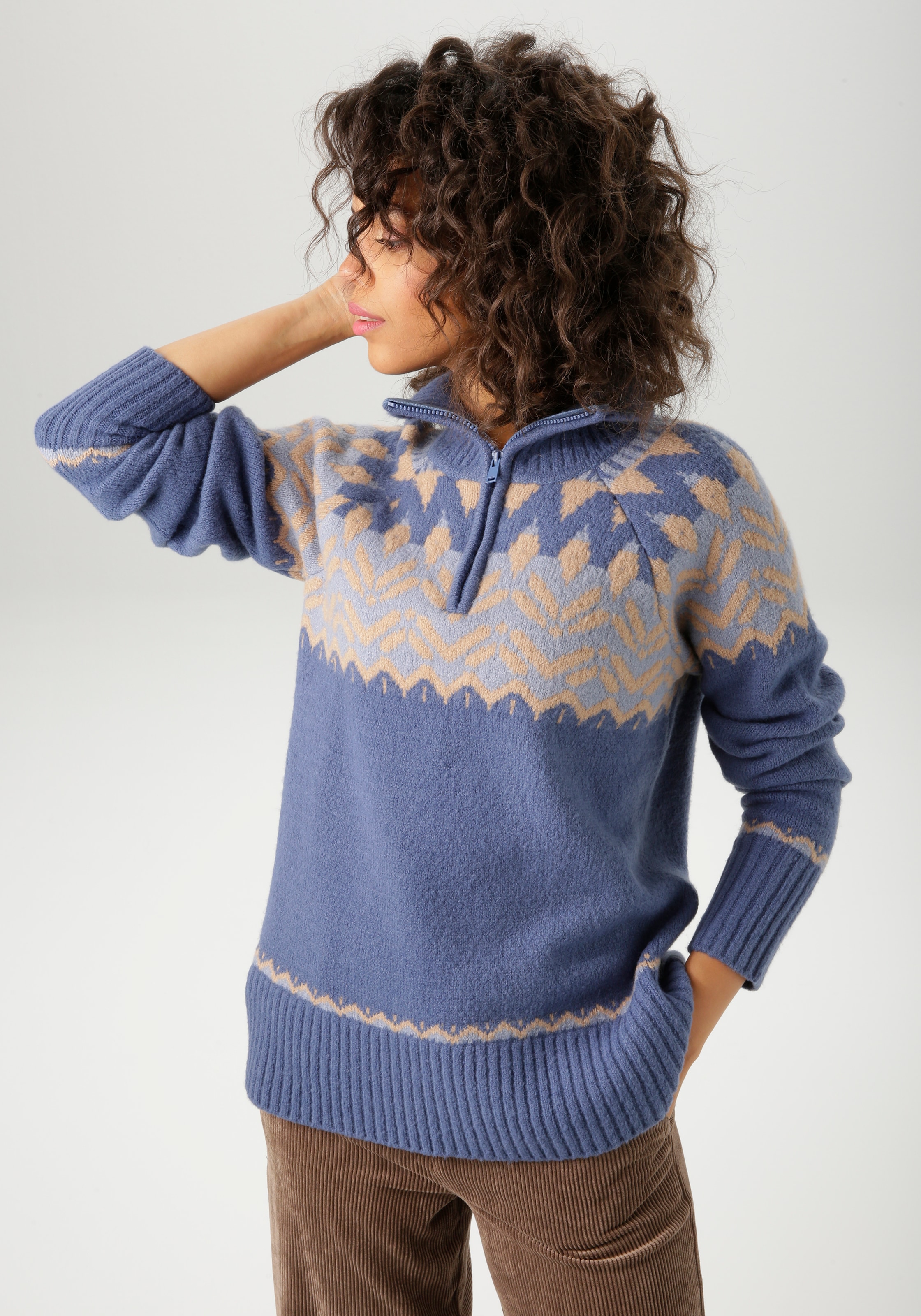 Aniston CASUAL Strickpullover, mit Kragen und Reißverschluss günstig online kaufen