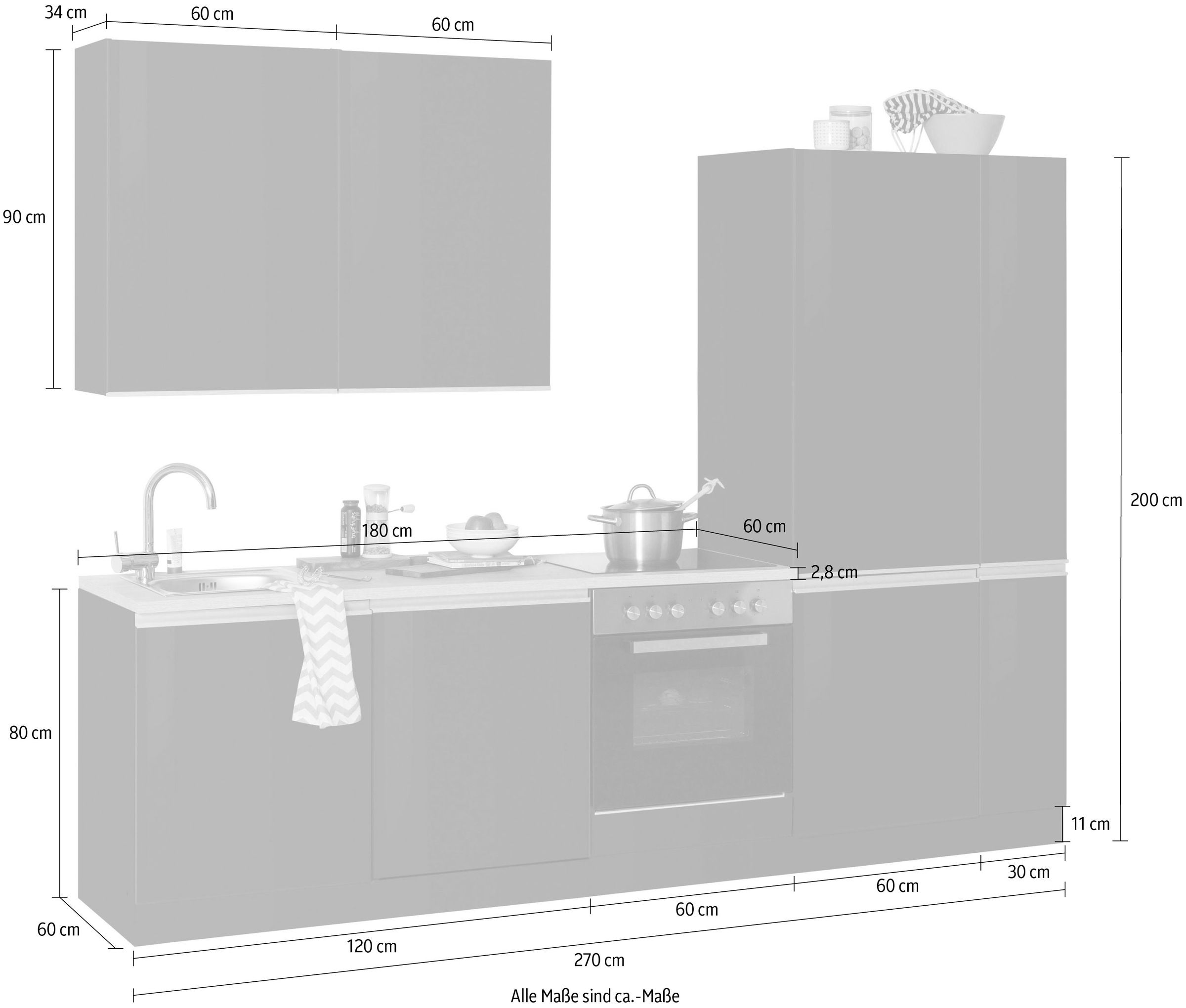 HELD MÖBEL Küchenzeile »Ohio«, ohne E-Geräte, Breite 270 cm