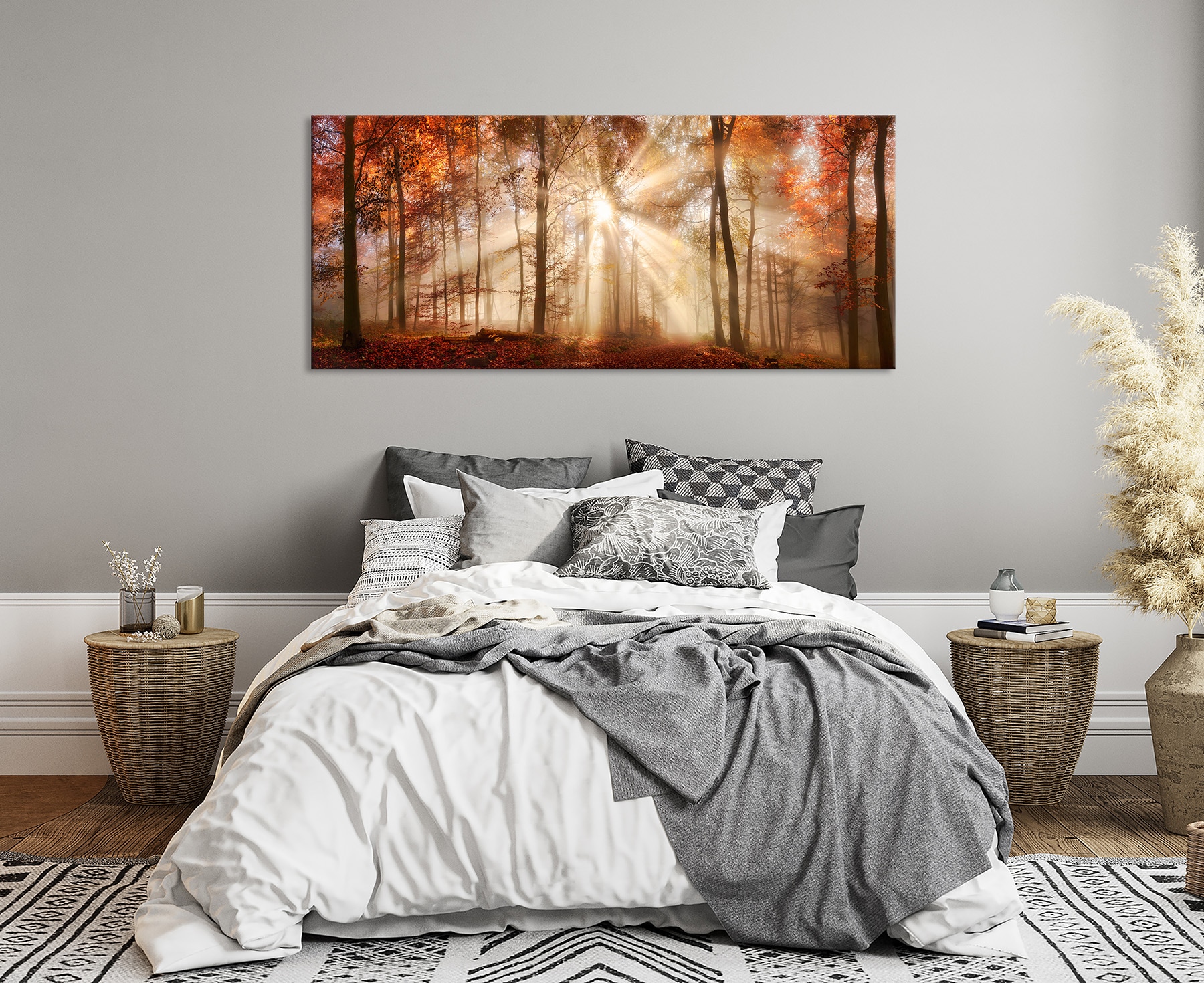 Bönninghoff Leinwandbild »Wandbild HERBSTWALD XXL 60x140 cm – Leinwandbild Keilrahmen Deko« Wald 1 Stk. tlg. auf Keilrahmen gespannt