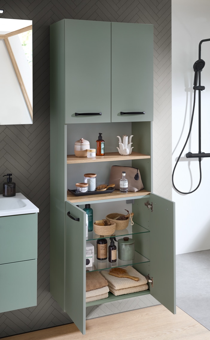 Saphir Hochschrank »Quickset 500, Badschrank 61,6 cm breit, 4 Türen« 4 Einlegeböden, 1 offenes Fach, Badezimmer-Hochschrank