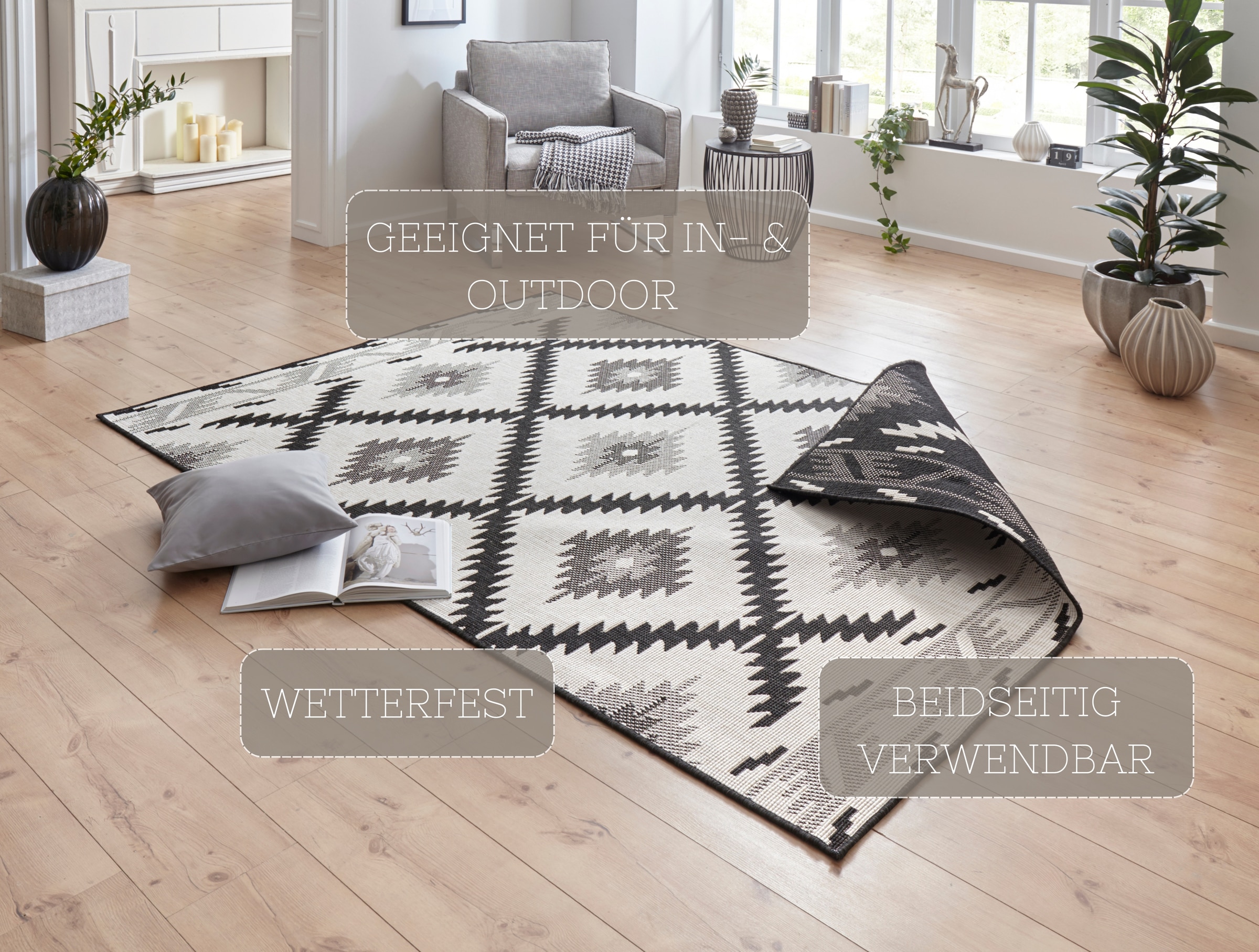 NORTHRUGS Teppich »Malibu Wendeteppich«, rechteckig, 5 mm Höhe, In-& Outdoor, Wetterfest, Balkon, Läufer, Wohnzimmer, Wasserfest