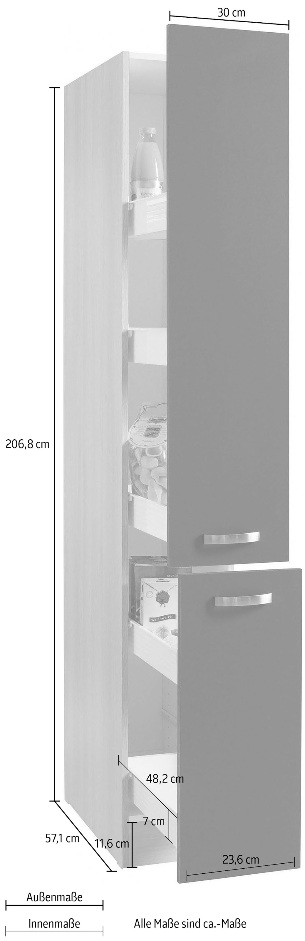 OPTIFIT Apothekerschrank »Faro«, 2 Auszüge, Metallgriffe, Breite 30 cm
