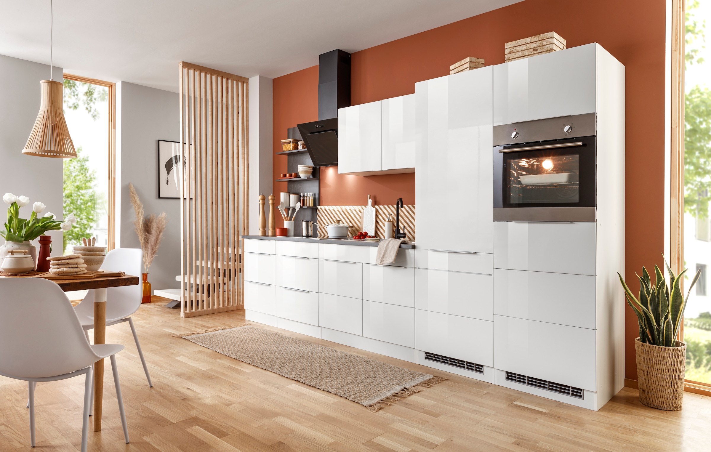 KOCHSTATION Küchenzeile »KS-Brindisi Breite 330 cm« wahlweise mit E-Geräten und Induktion, mit MDF-Fronten und Regal