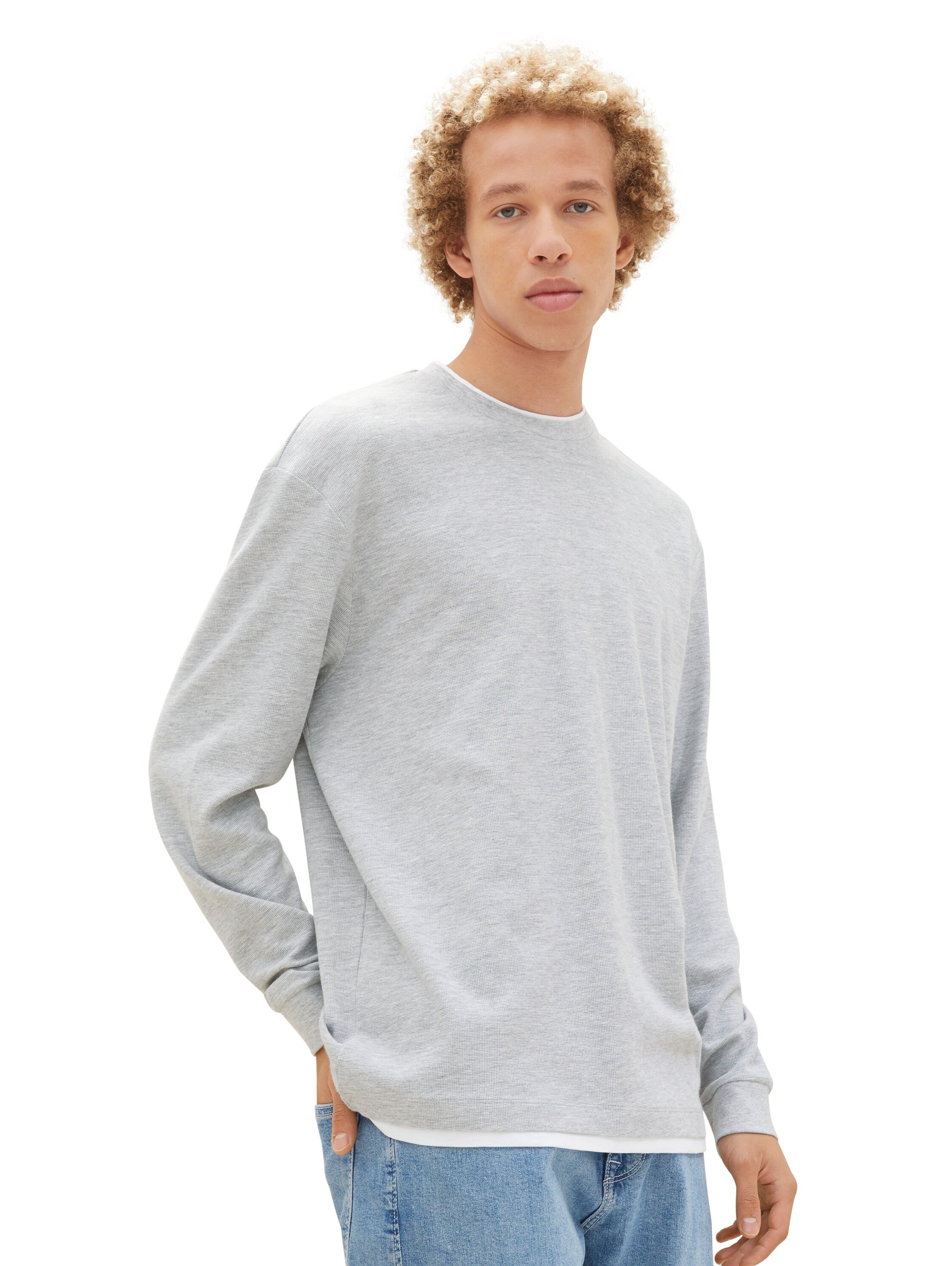 TOM TAILOR Denim 2-in-1-Langarmshirt, meliert, mit Rundhalsausschnitt günstig online kaufen