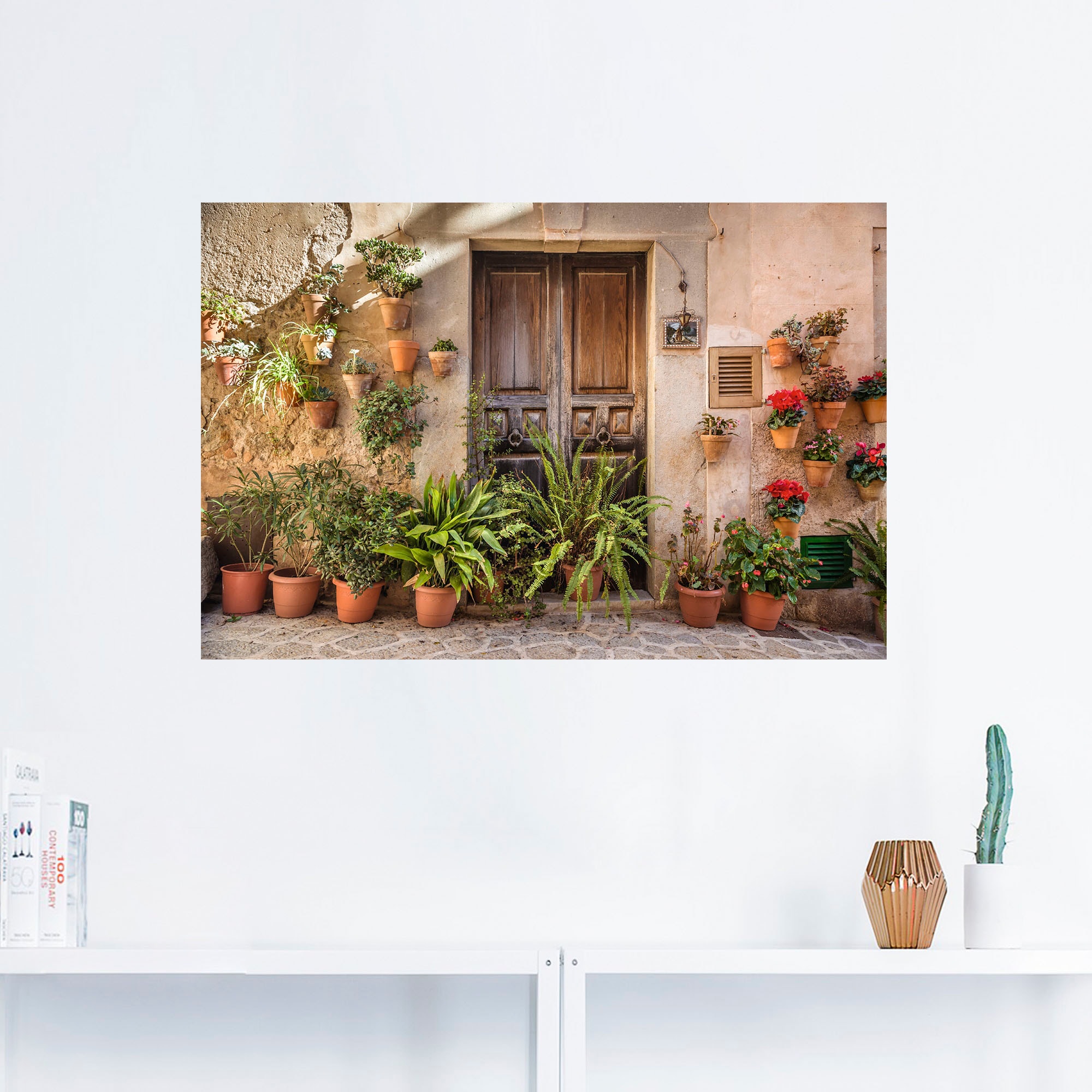 Artland Wandbild »Altstadtgasse Mallorca, Spanien«, Pflanzenbilder, (1 St.), als Alubild, Outdoorbild, Leinwandbild, Poster, Wandaufkleber