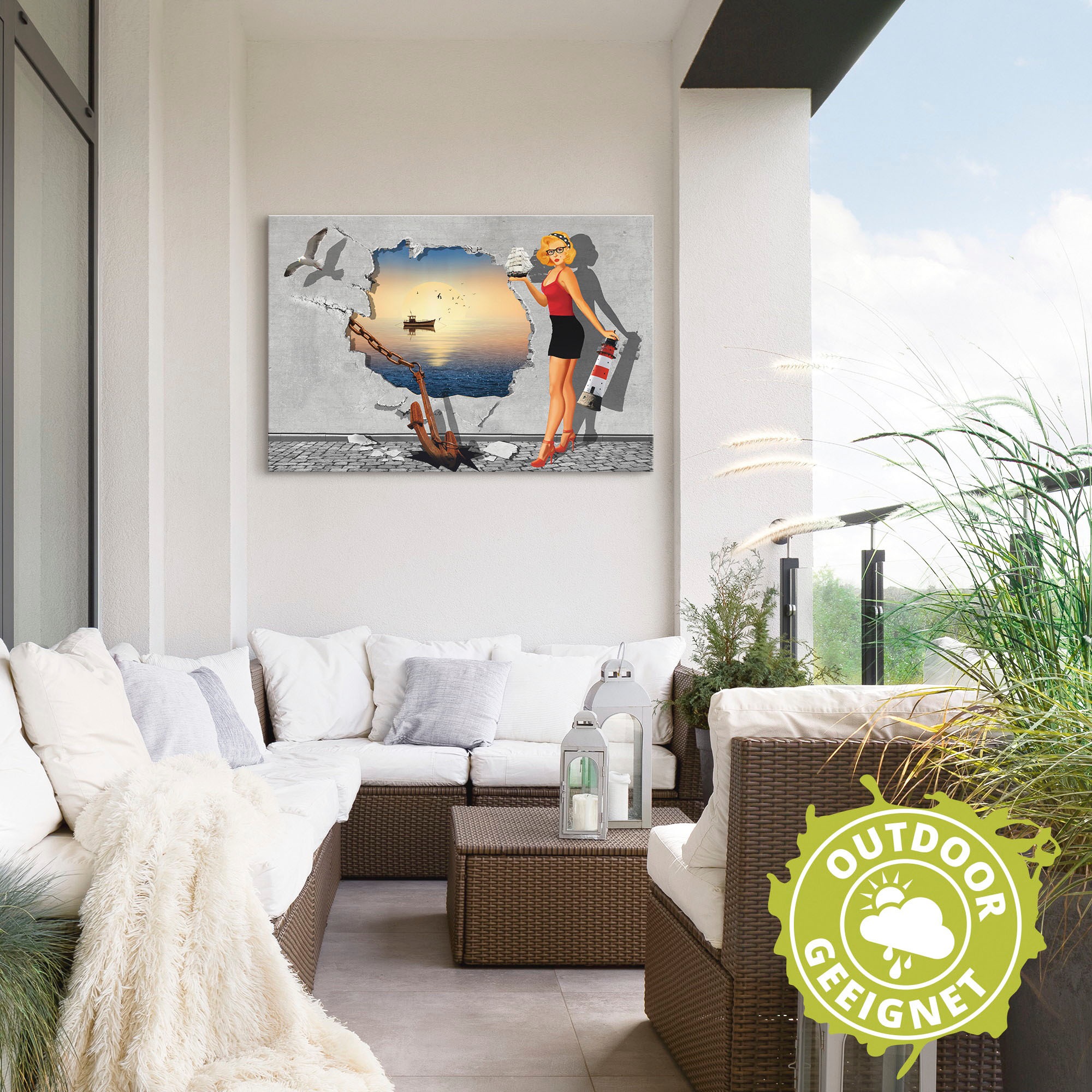 Artland Alu-Dibond-Druck »Die Liebe zum Maritimen«, Frau, (1 St.), für Innen- und Außenbereich geeignet, Outdoorbild