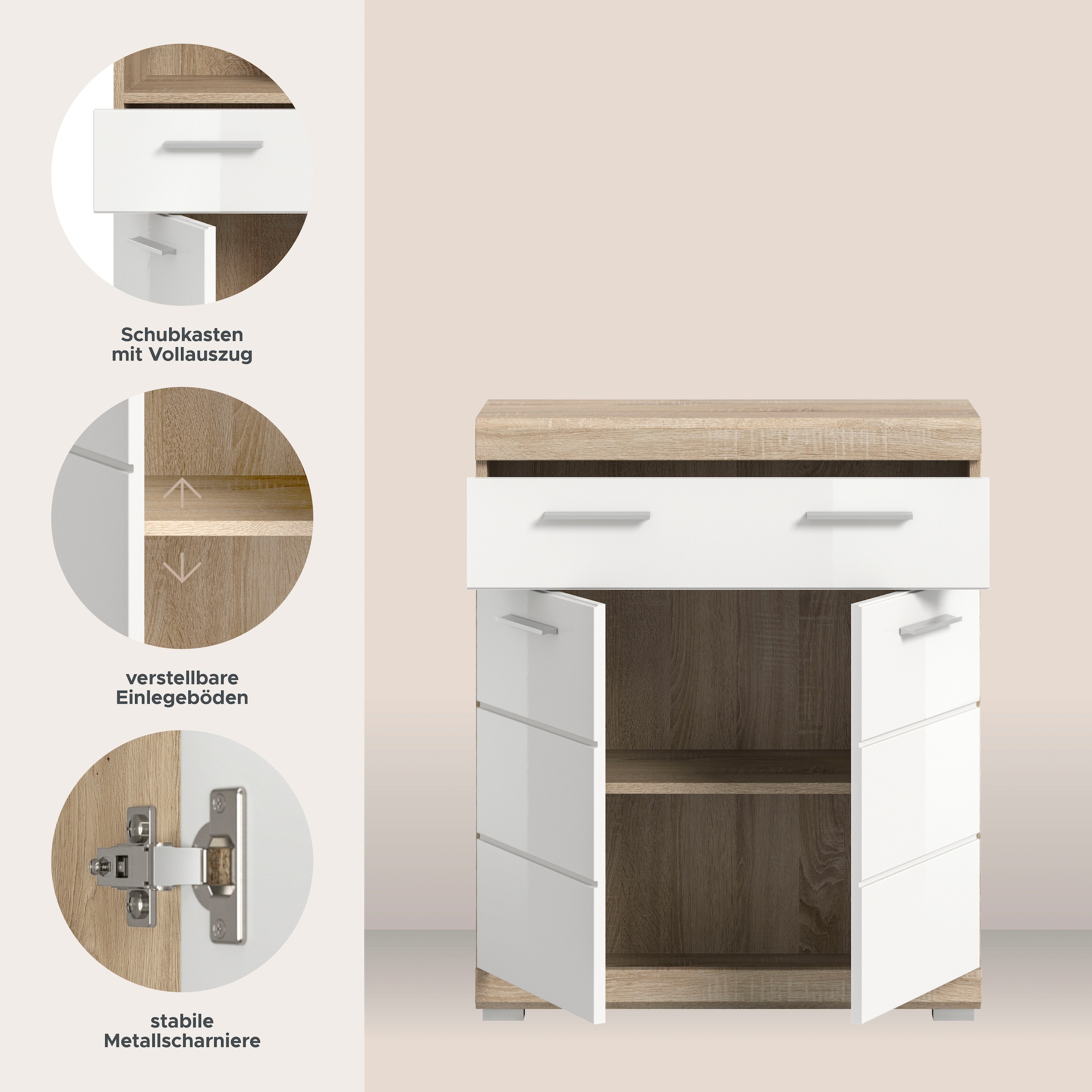 welltime Unterschrank »SIENA, Breite 74cm, 2 Tür, 1 Schubkasten, 2 Fächer, MDF-Front« TOPSELLER!,  in verschiedenen Farben erhältlich, Badmöbel, Badschrank, Kommode, Bad