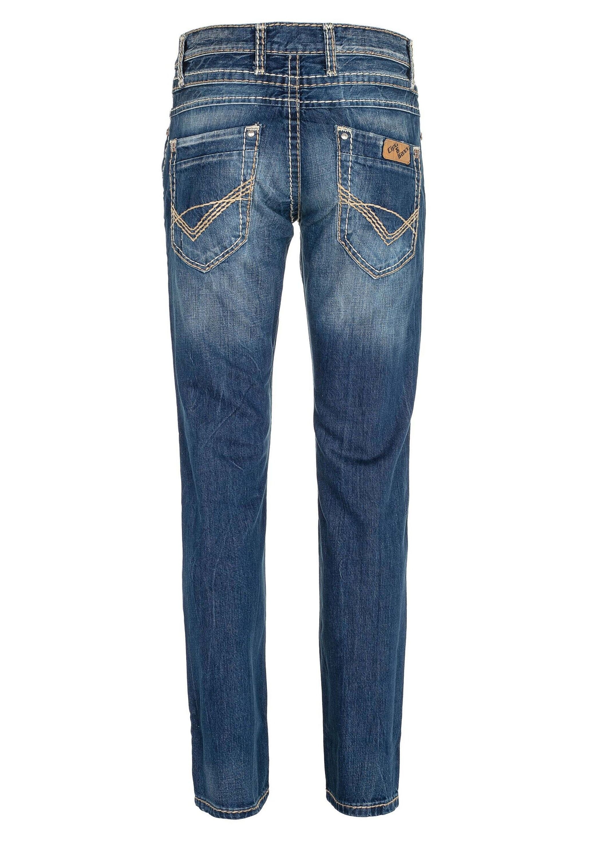 5-Pocket-Jeans CIPO & BAXX "Jeans", Herren, Gr. 32, Länge 32, blau (jeansblau), 100% Baumwolle, unifarben, Basic, slim fit lang, Jeans 5-Pocket-Jeans, in Slim Fit, C-0688 3