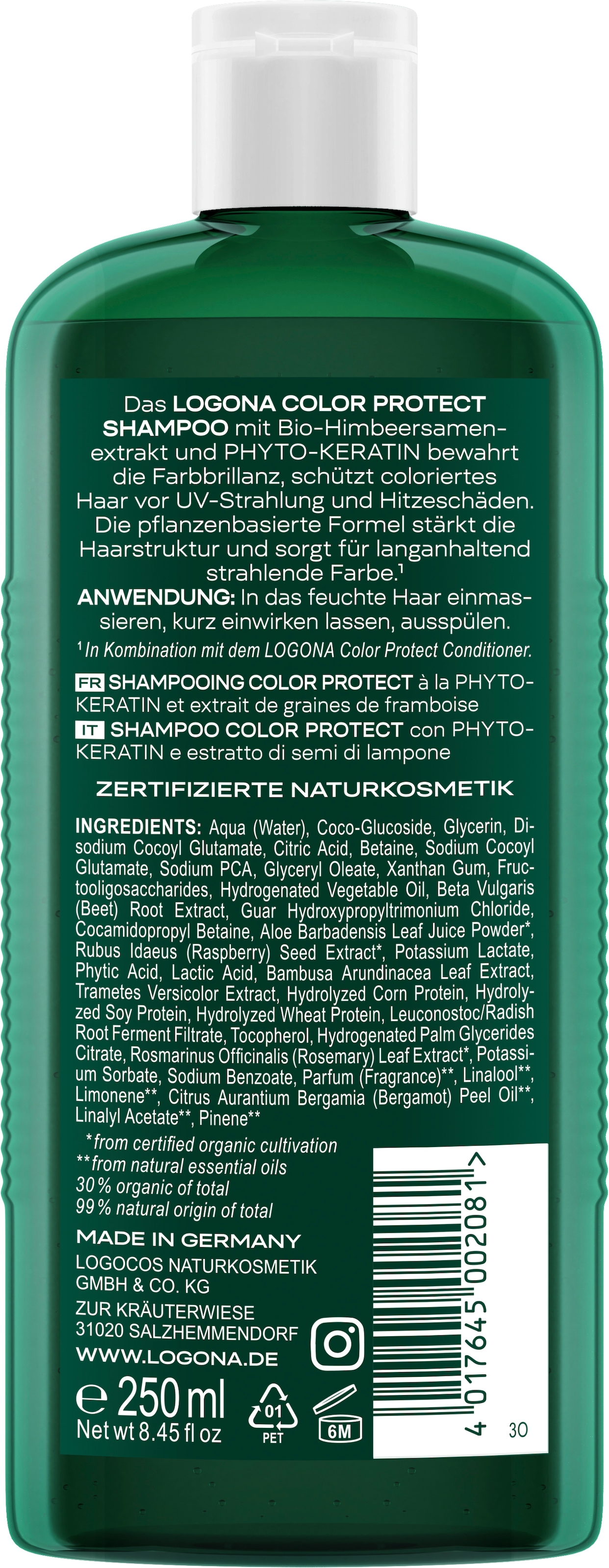 LOGONA Haarshampoo »COLOR PROTECT SHAMPOO« für coloriertes, gesträhntes und naturbelassenes Haar, gegen Frizz