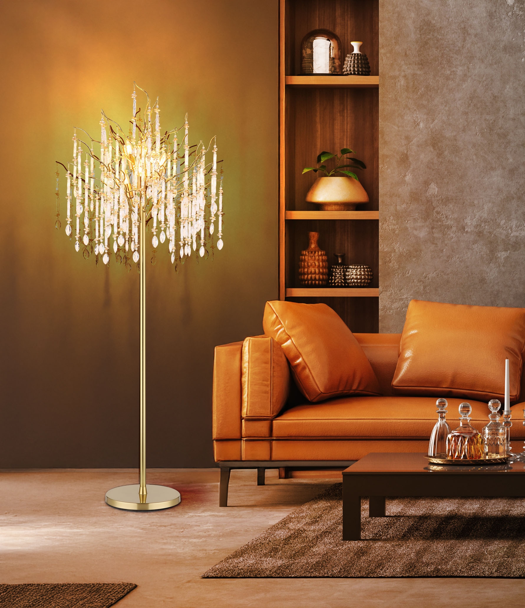 GLOBO LIGHTING Stehlampe »GLORIA« E14 1 Stk. Stehlampe in Gold matt mit warmem Kristalllicht