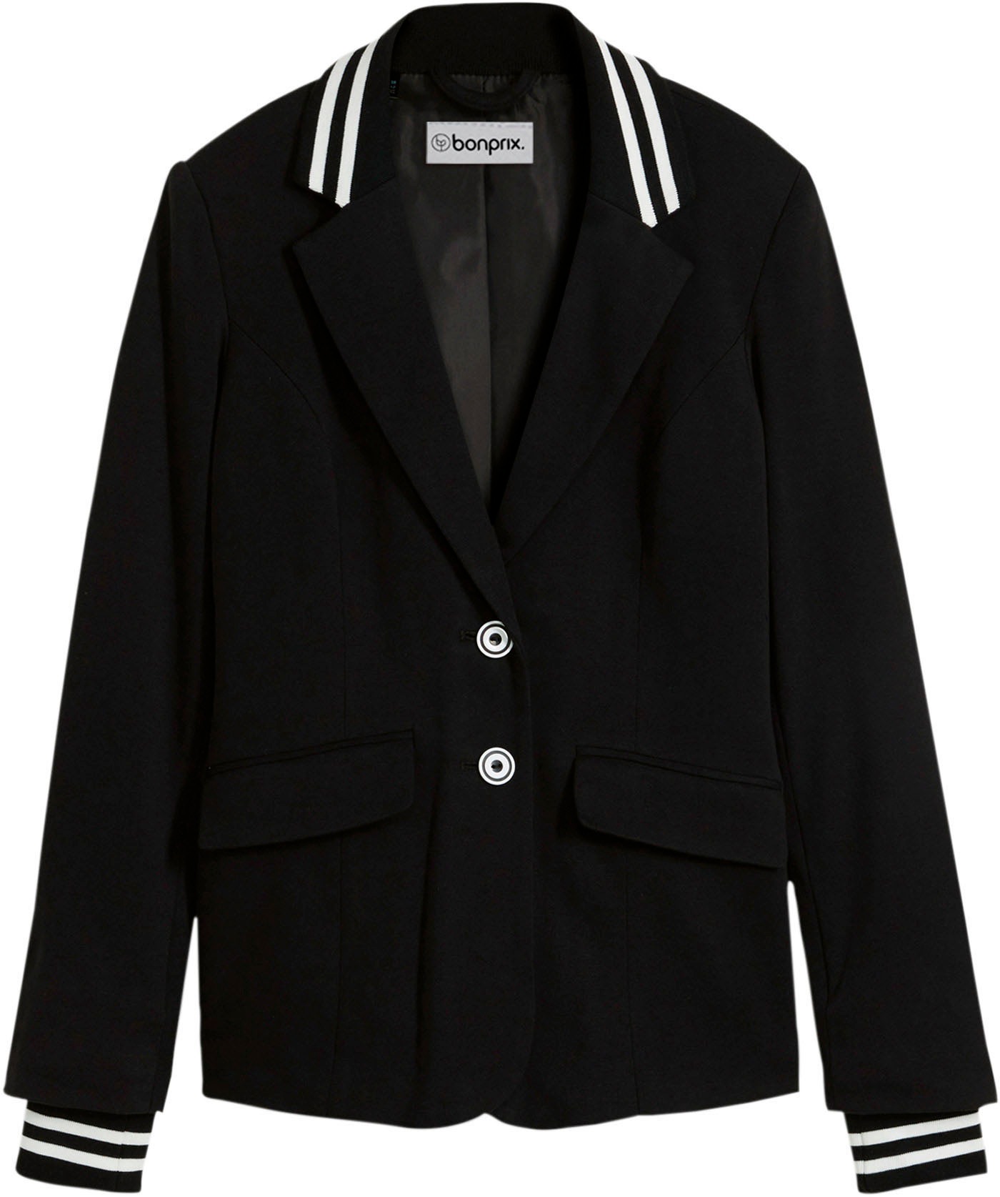 bonprix Jerseyblazer »Baumwoll-Blazer mit gestreiften Details« lässiger Look, taillierte Passform, aus Baumwolle, Casual Stil