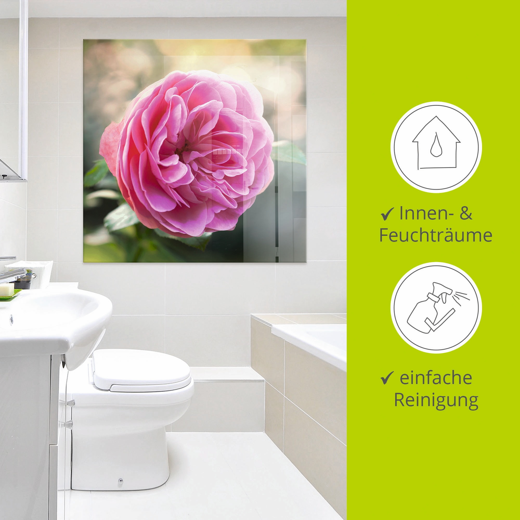 Artland Glasbild »Rosa Rose im Gegenlicht«, Blumen, (1 St.), in verschiedenen Größen